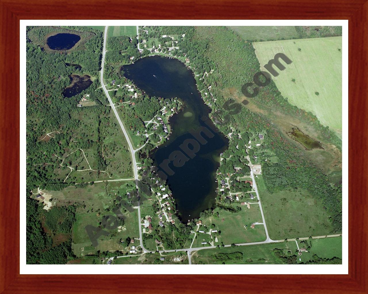 Aerial image of [586] North Lake in Tuscola/Lapeer, MI with Cherry Wood frame