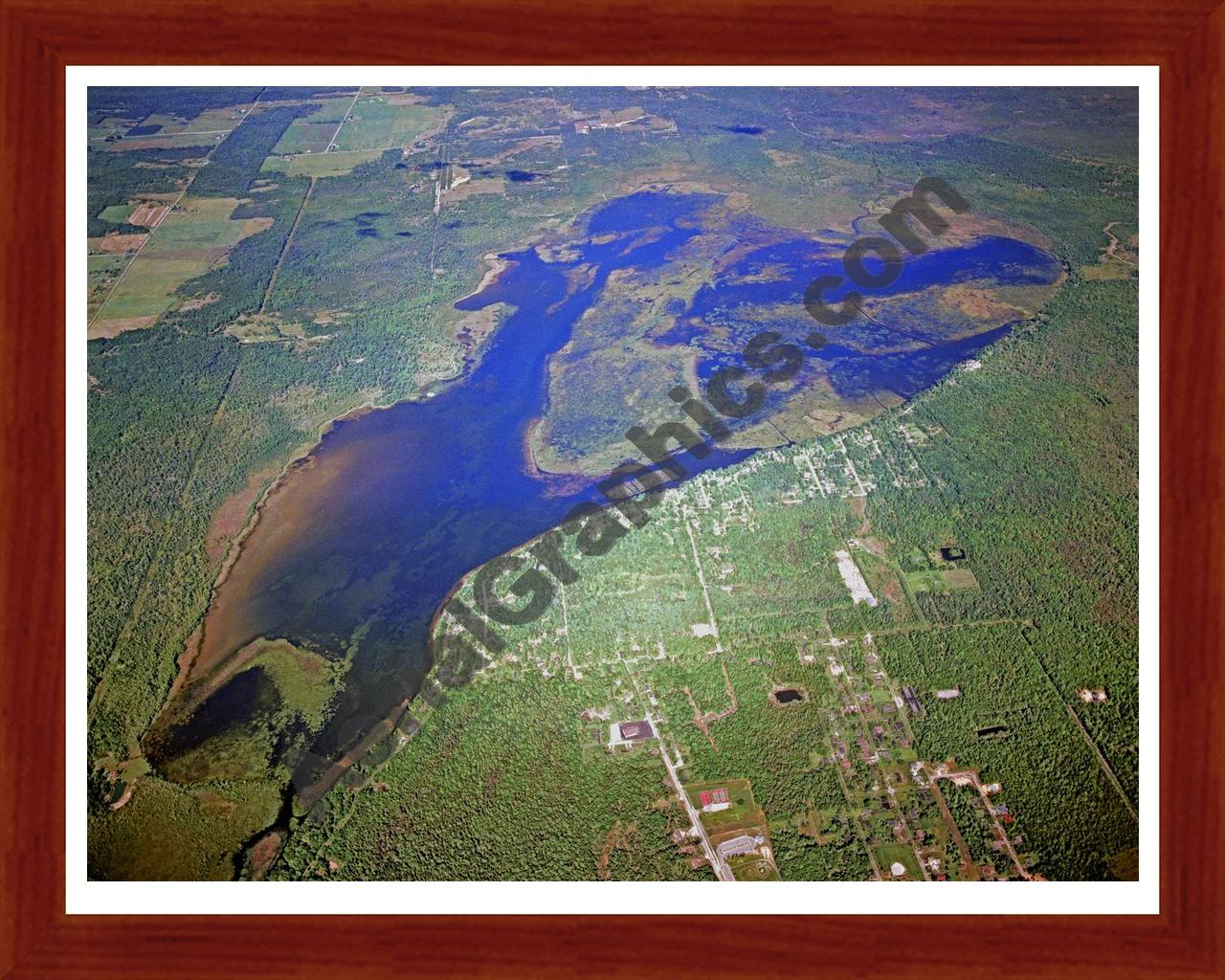 Aerial image of [5870] Tawas Lake in Iosco, MI with Cherry Wood frame