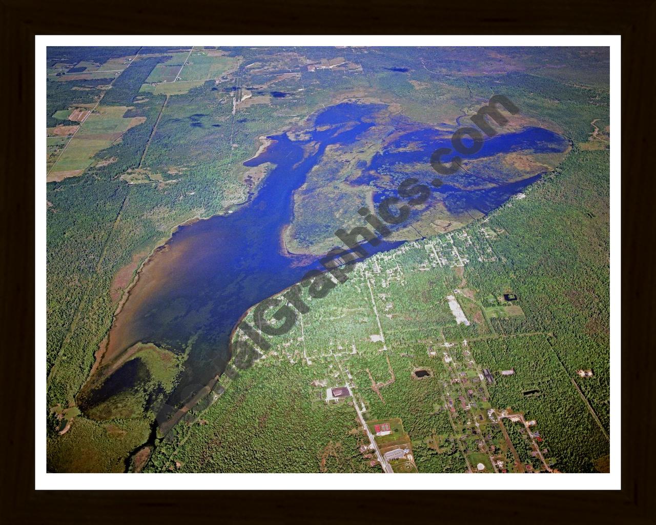 Aerial image of [5870] Tawas Lake in Iosco, MI with Black Wood frame