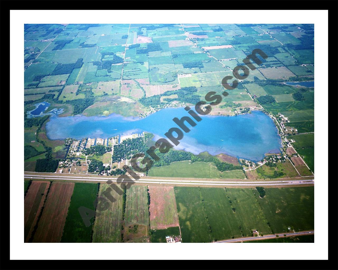 Aerial image of [5871] Pleasant Lake in Stueban, IN with Black Metal frame