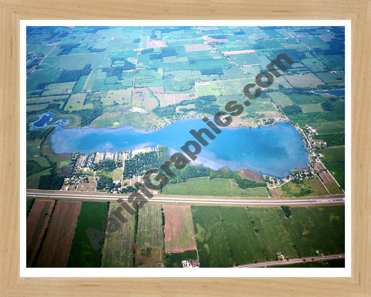 Aerial image of [5871] Pleasant Lake in Stueban, IN with Natural Wood frame