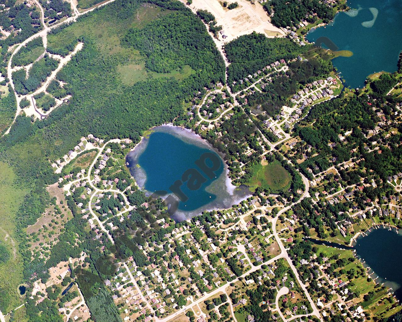 Aerial image of [5873] Bass Lake in Oakland, MI with Canvas Wrap frame