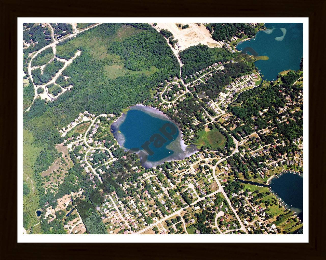 Aerial image of [5873] Bass Lake in Oakland, MI with Black Wood frame