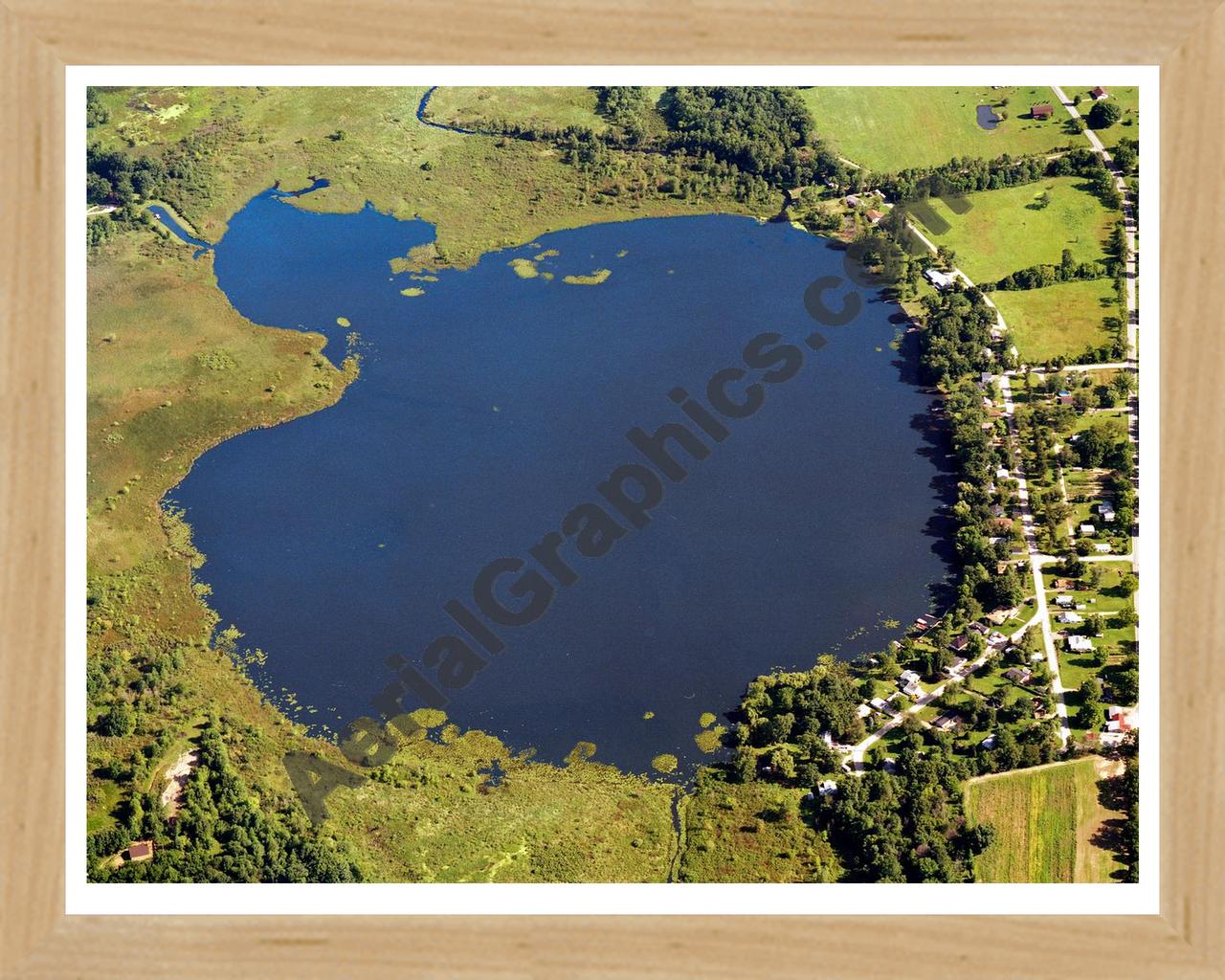 Aerial image of [5875] Batteese Lake in Jackson, MI with Natural Wood frame