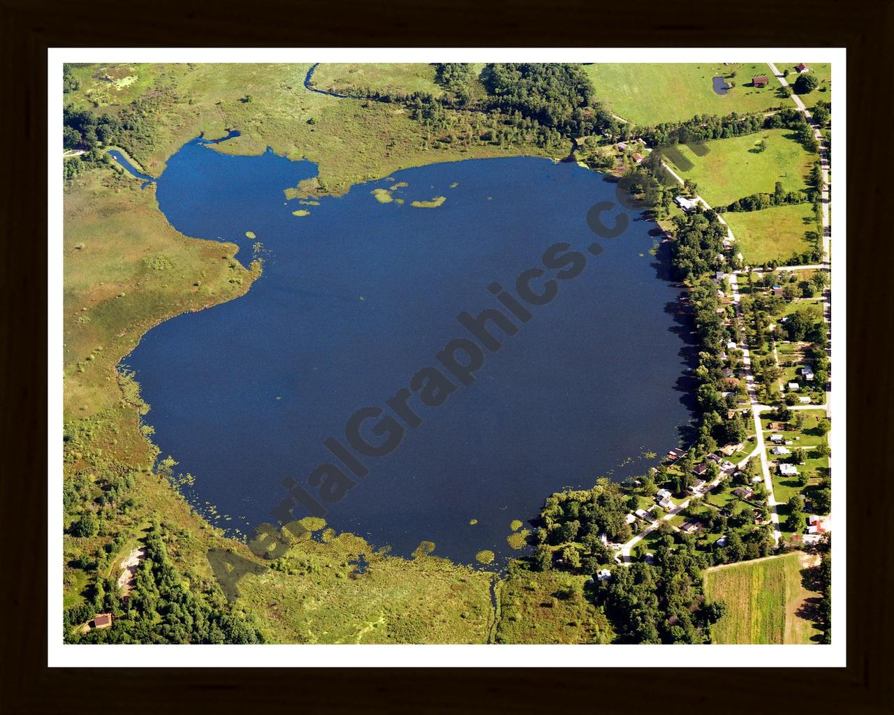 Aerial image of [5875] Batteese Lake in Jackson, MI with Black Wood frame