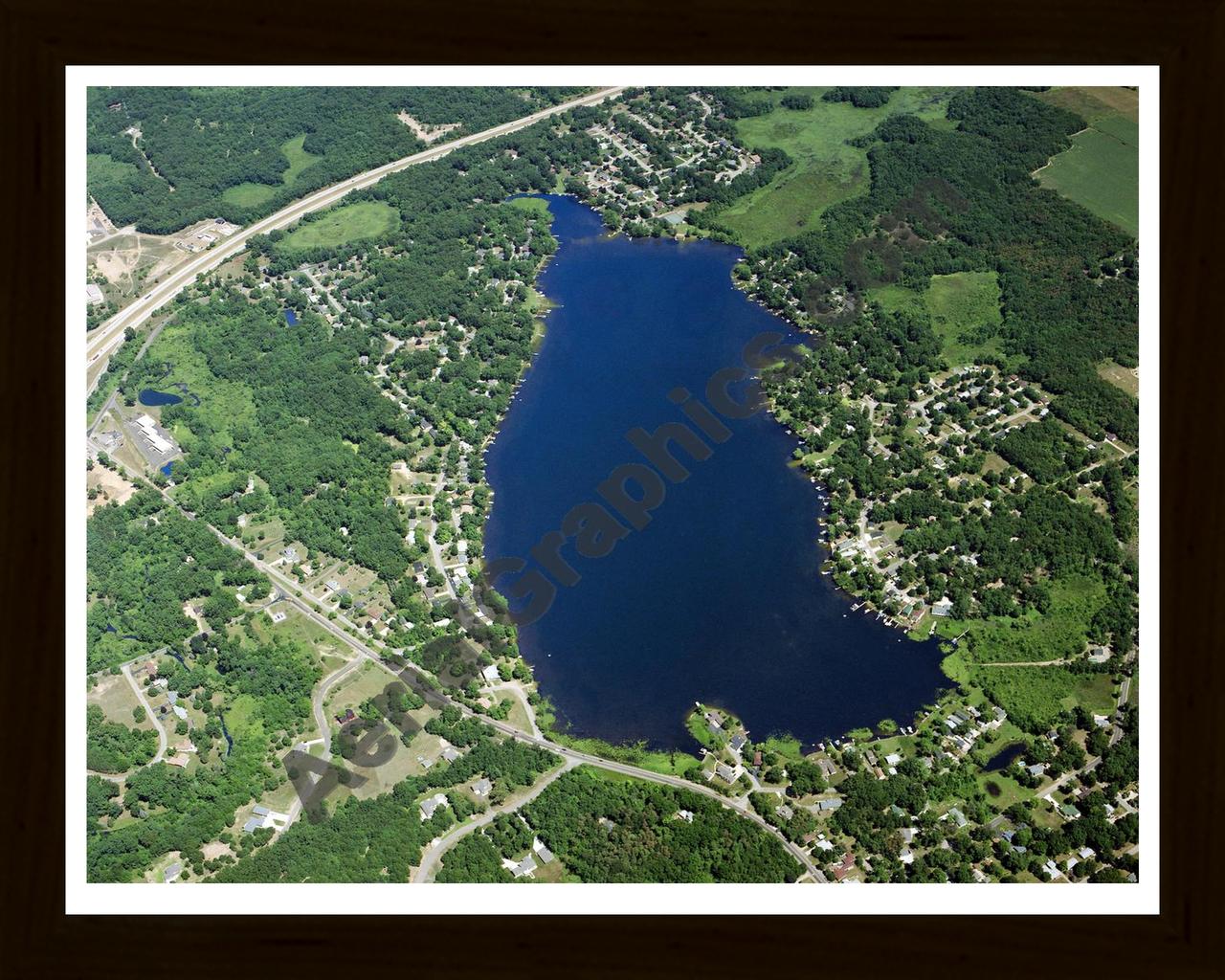 Aerial image of [5876] Beadle Lake in Calhoun, MI with Black Wood frame