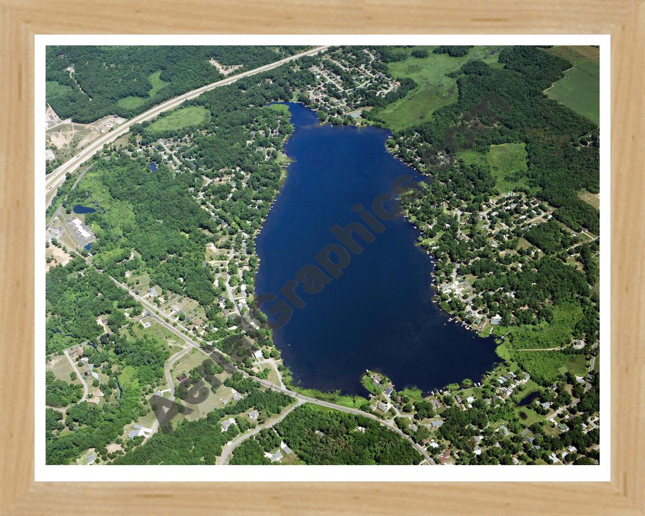 Aerial image of [5876] Beadle Lake in Calhoun, MI with Natural Wood frame