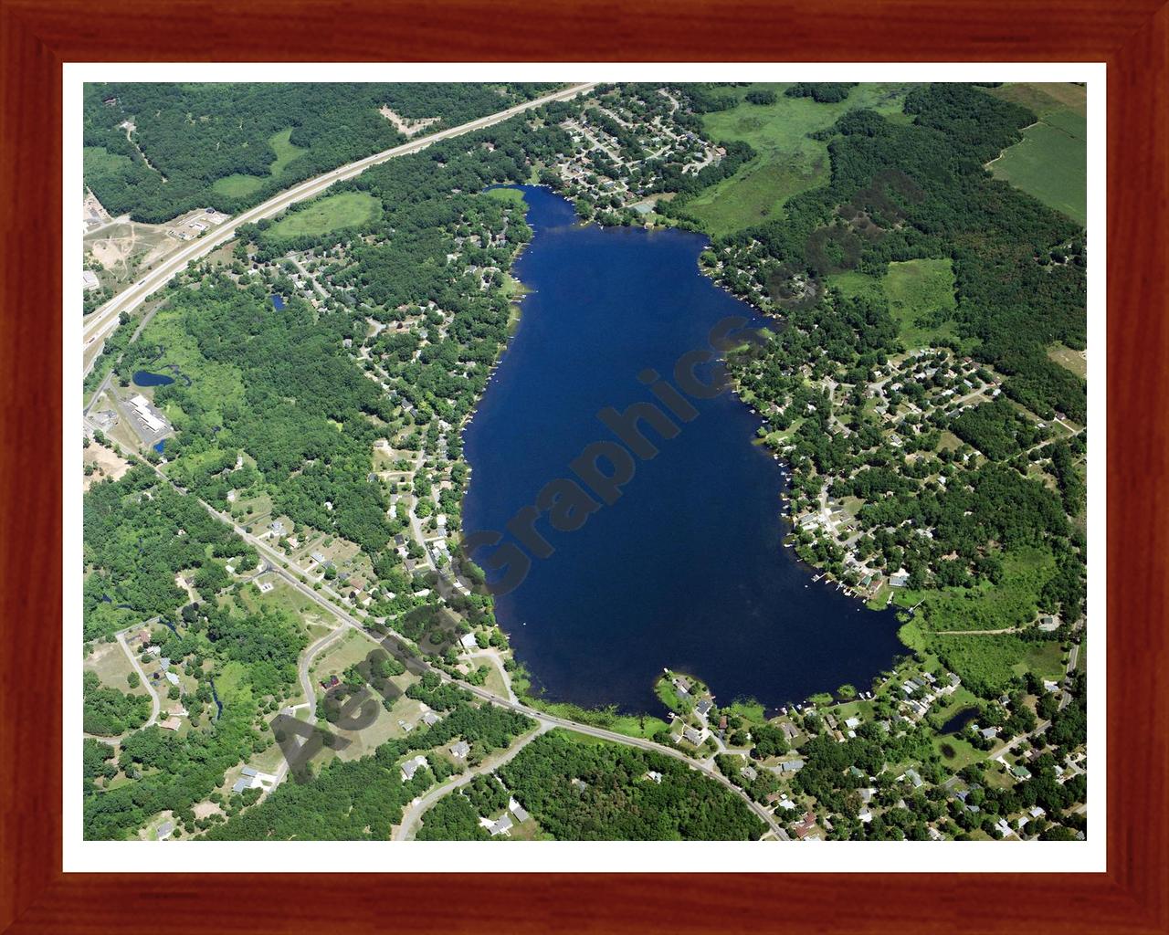 Aerial image of [5876] Beadle Lake in Calhoun, MI with Cherry Wood frame