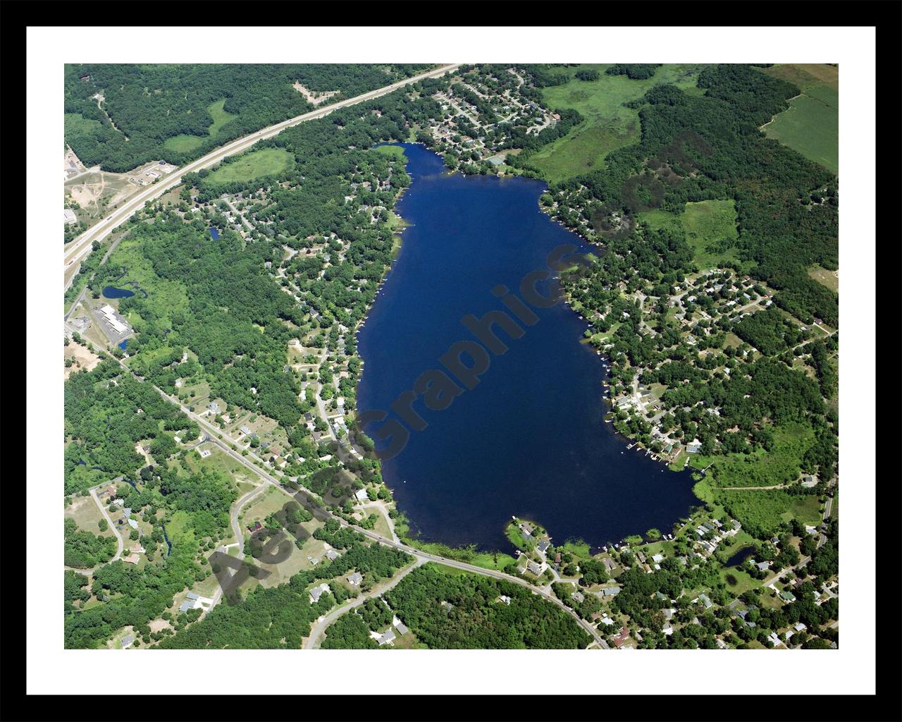 Aerial image of [5876] Beadle Lake in Calhoun, MI with Black Metal frame