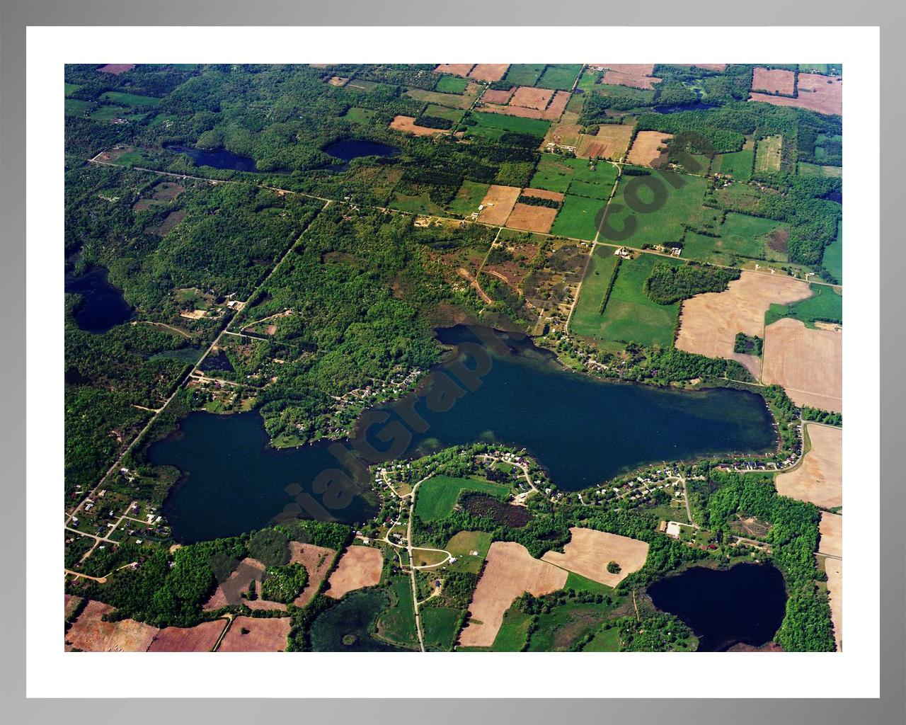 Aerial image of [5877] Pleasant Lake (Big) in St Joseph, MI with Silver Metal frame