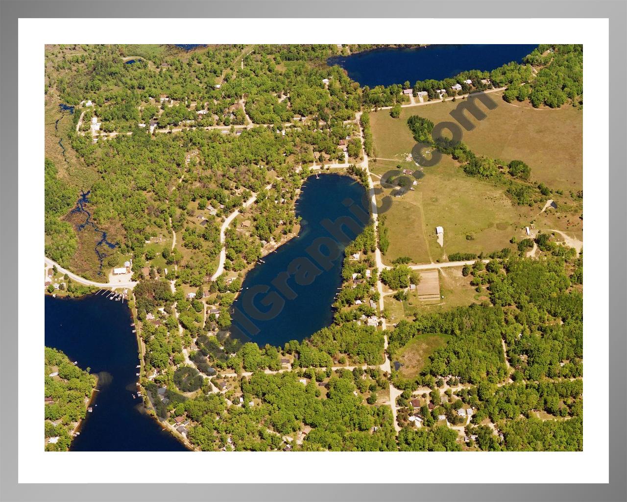 Aerial image of [5878] Bluegill Lake in Clare, MI with Silver Metal frame