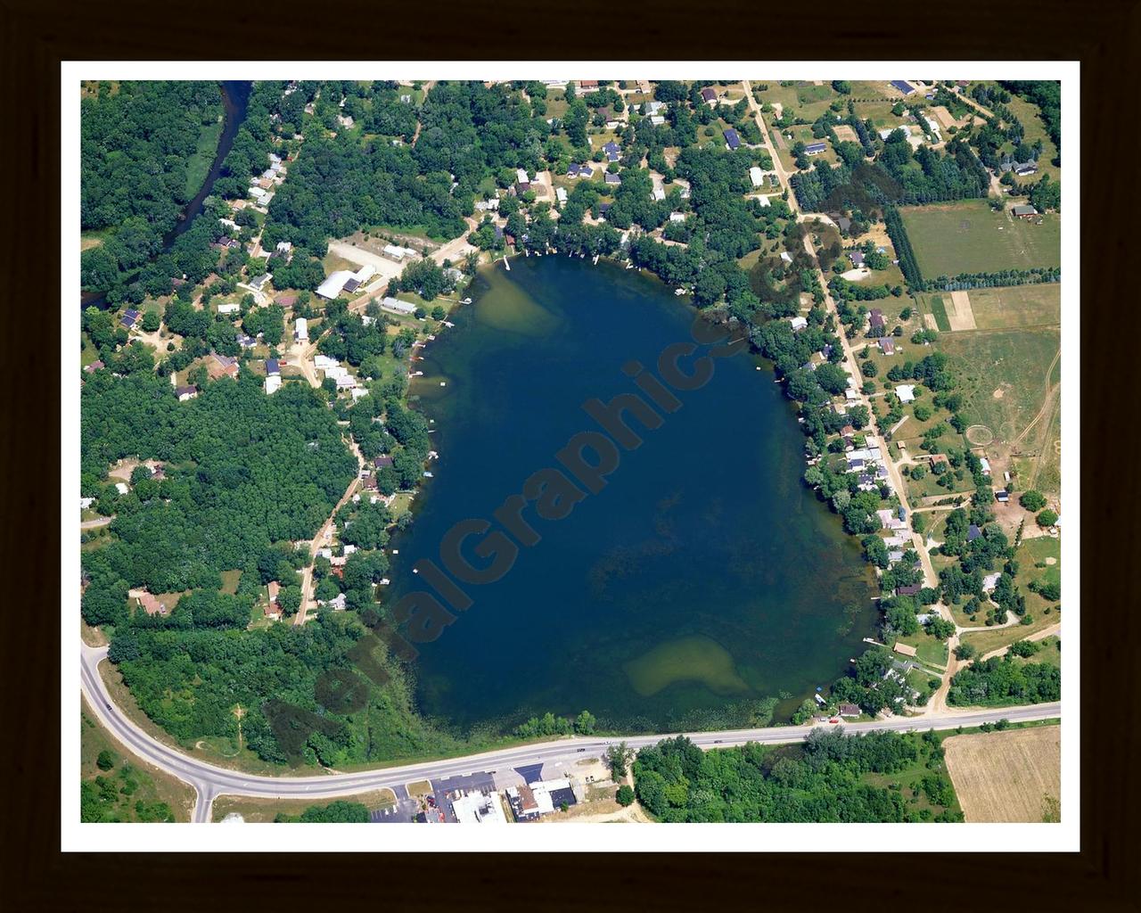 Aerial image of [5879] Buck Lake in Livingston, MI with Black Wood frame