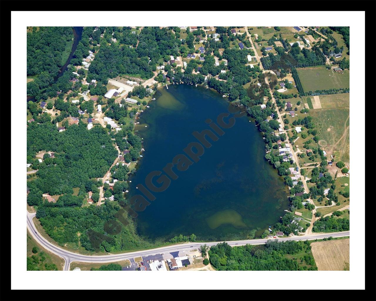 Aerial image of [5879] Buck Lake in Livingston, MI with Black Metal frame