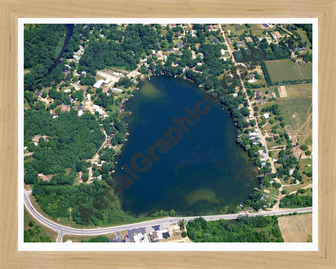 Aerial image of [5879] Buck Lake in Livingston, MI with Natural Wood frame