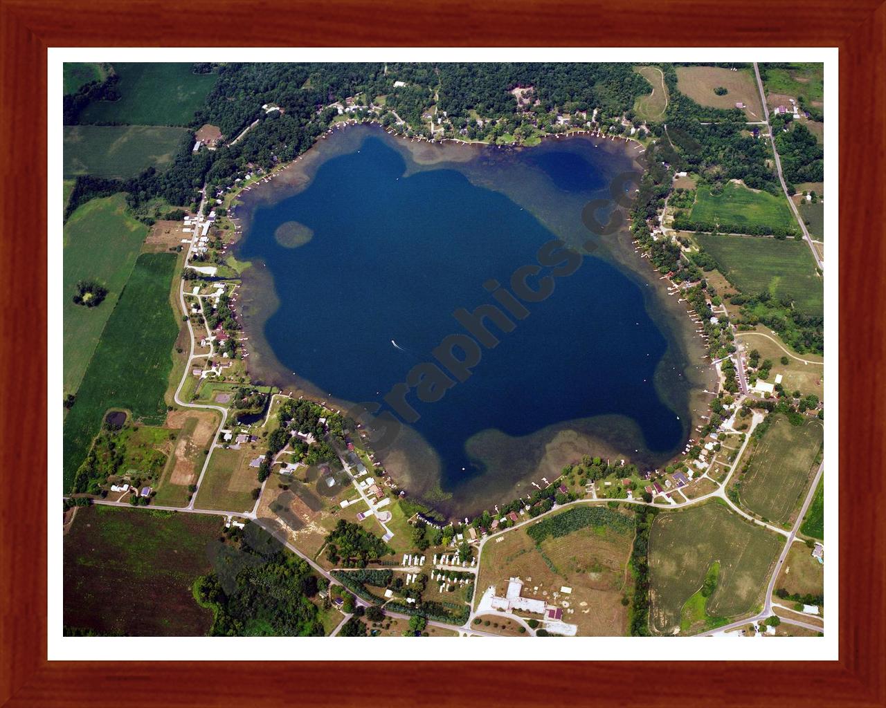 Aerial image of [5881] Pretty Lake in LaGrange, In with Cherry Wood frame