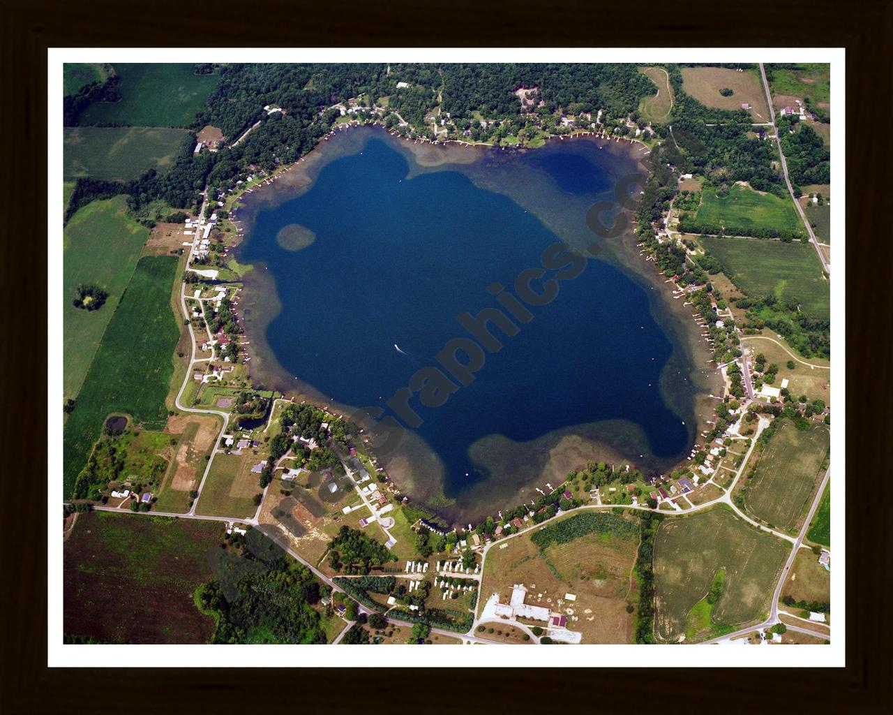 Aerial image of [5881] Pretty Lake in LaGrange, In with Black Wood frame