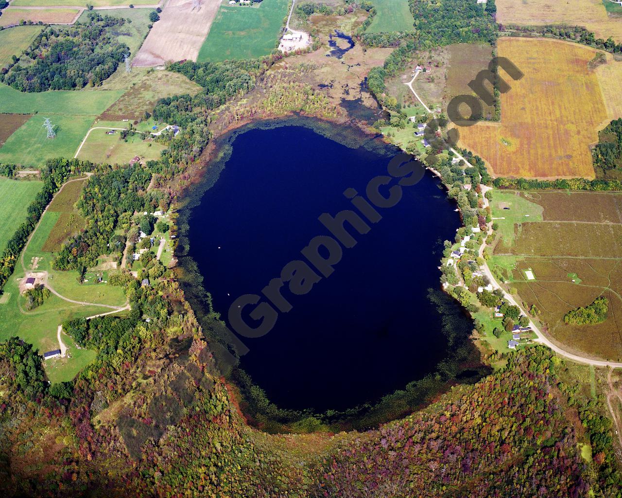 Aerial image of [5882] Ratigan Lake in Kent, MI with Canvas Wrap frame