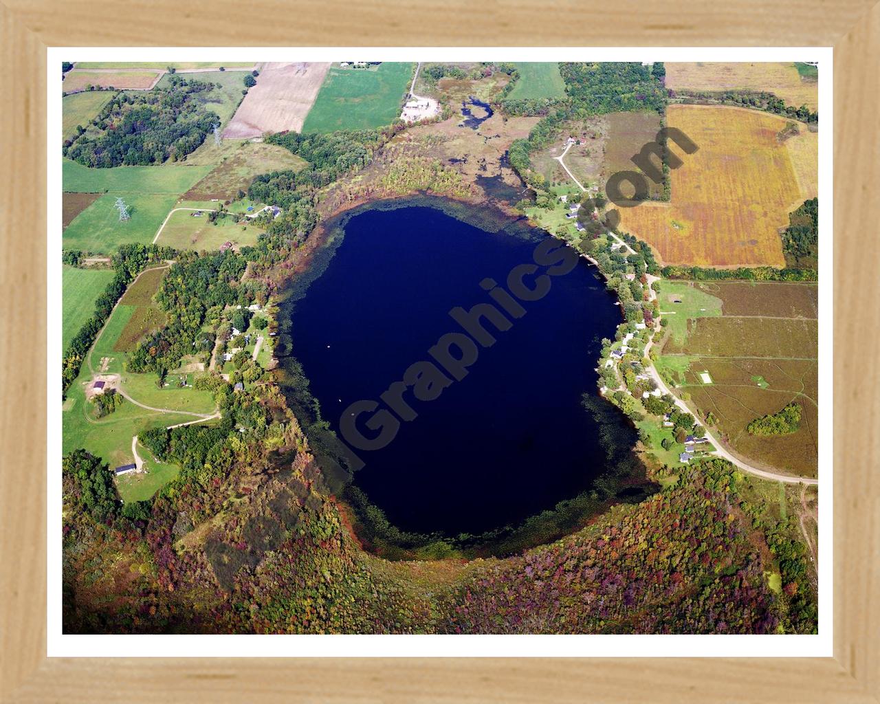 Aerial image of [5882] Ratigan Lake in Kent, MI with Natural Wood frame