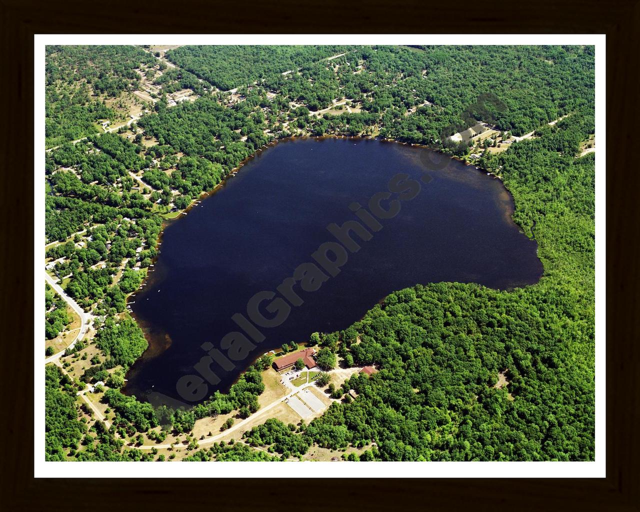 Aerial image of [5885] Robinson Lake in Newaygo, MI with Black Wood frame