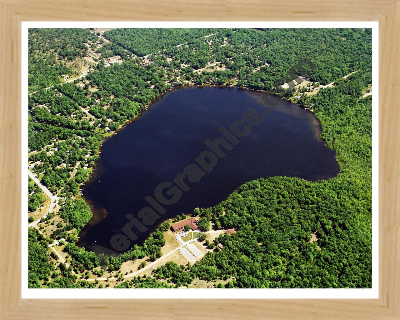 Aerial image of [5885] Robinson Lake in Newaygo, MI with Natural Wood frame