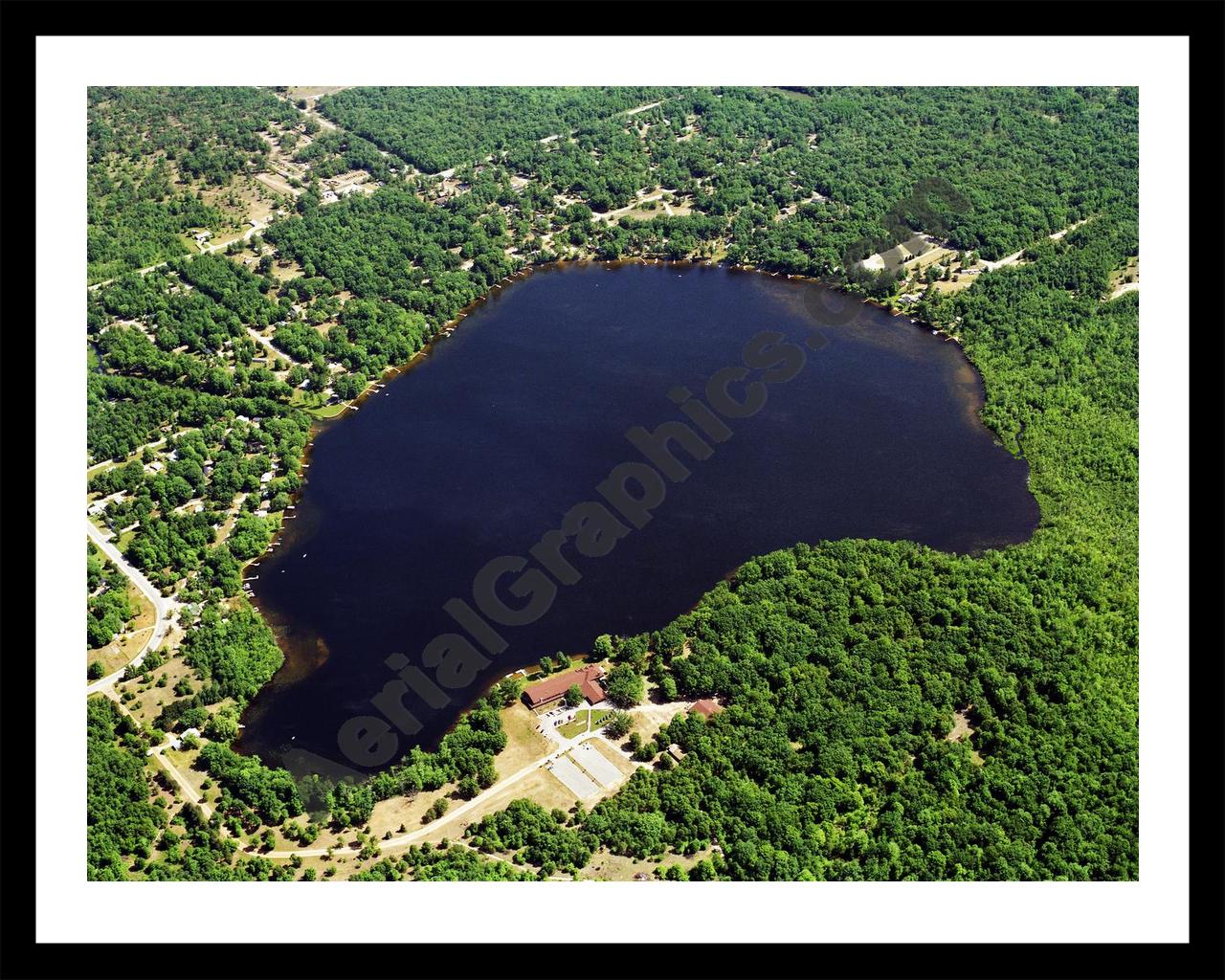 Aerial image of [5885] Robinson Lake in Newaygo, MI with Black Metal frame