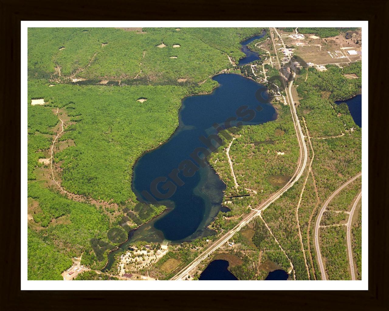 Aerial image of [5886] Big Bradford Lake in Otsego, MI with Black Wood frame