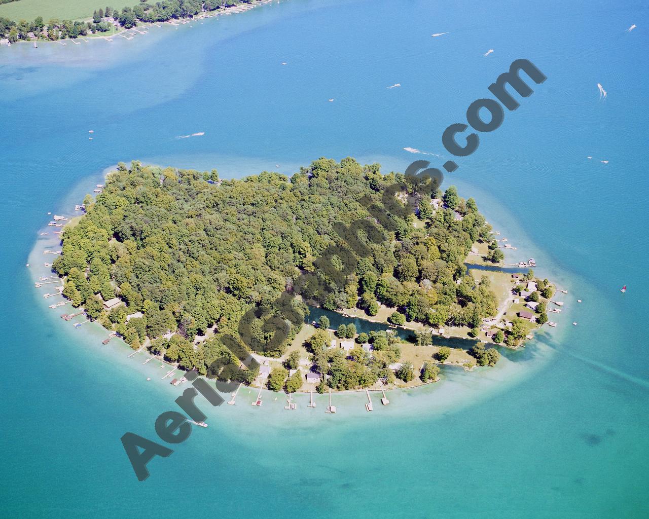 Aerial image of [5887] Diamond Lake Island in Cass, Mi with Canvas Wrap frame