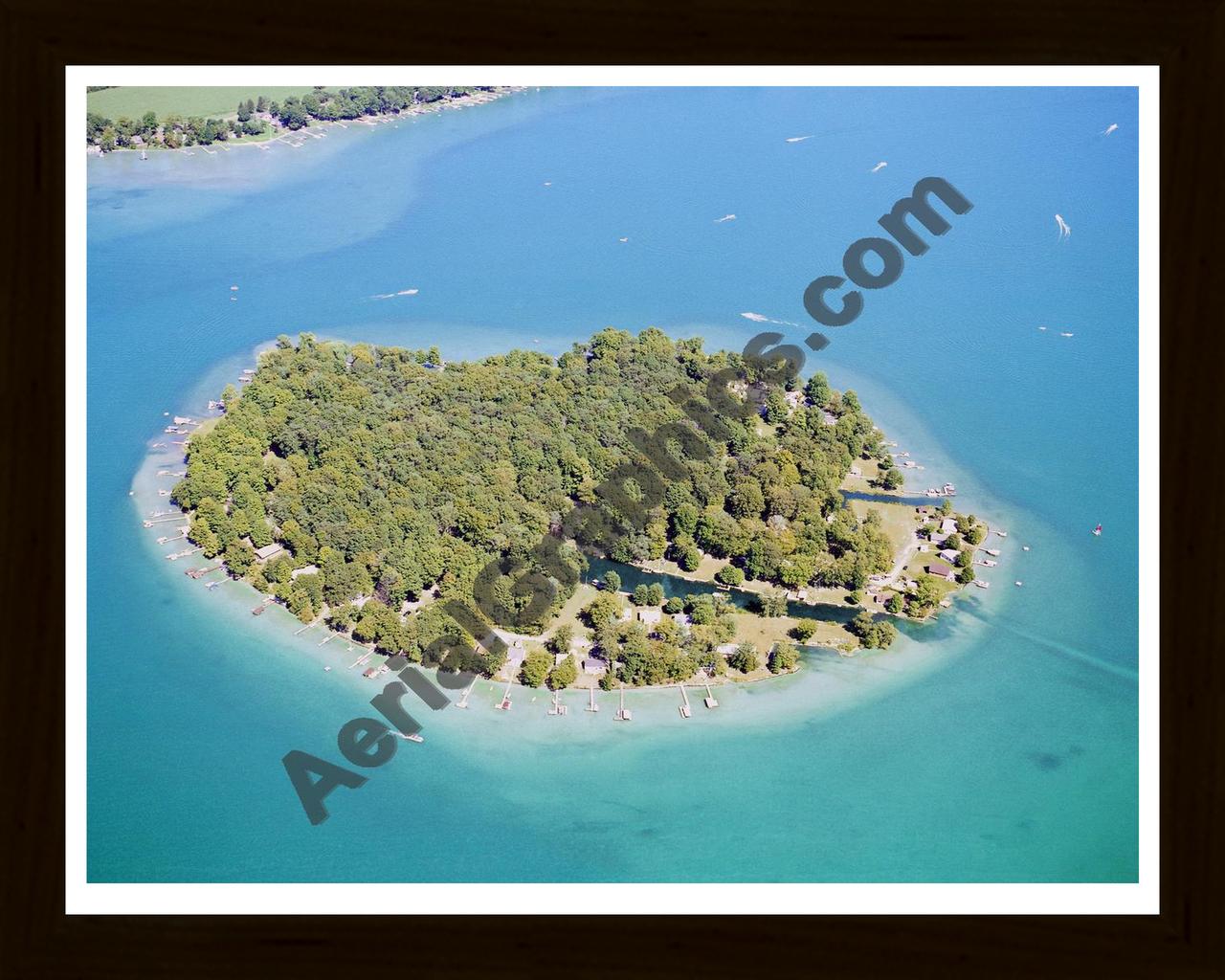 Aerial image of [5887] Diamond Lake Island in Cass, Mi with Black Wood frame