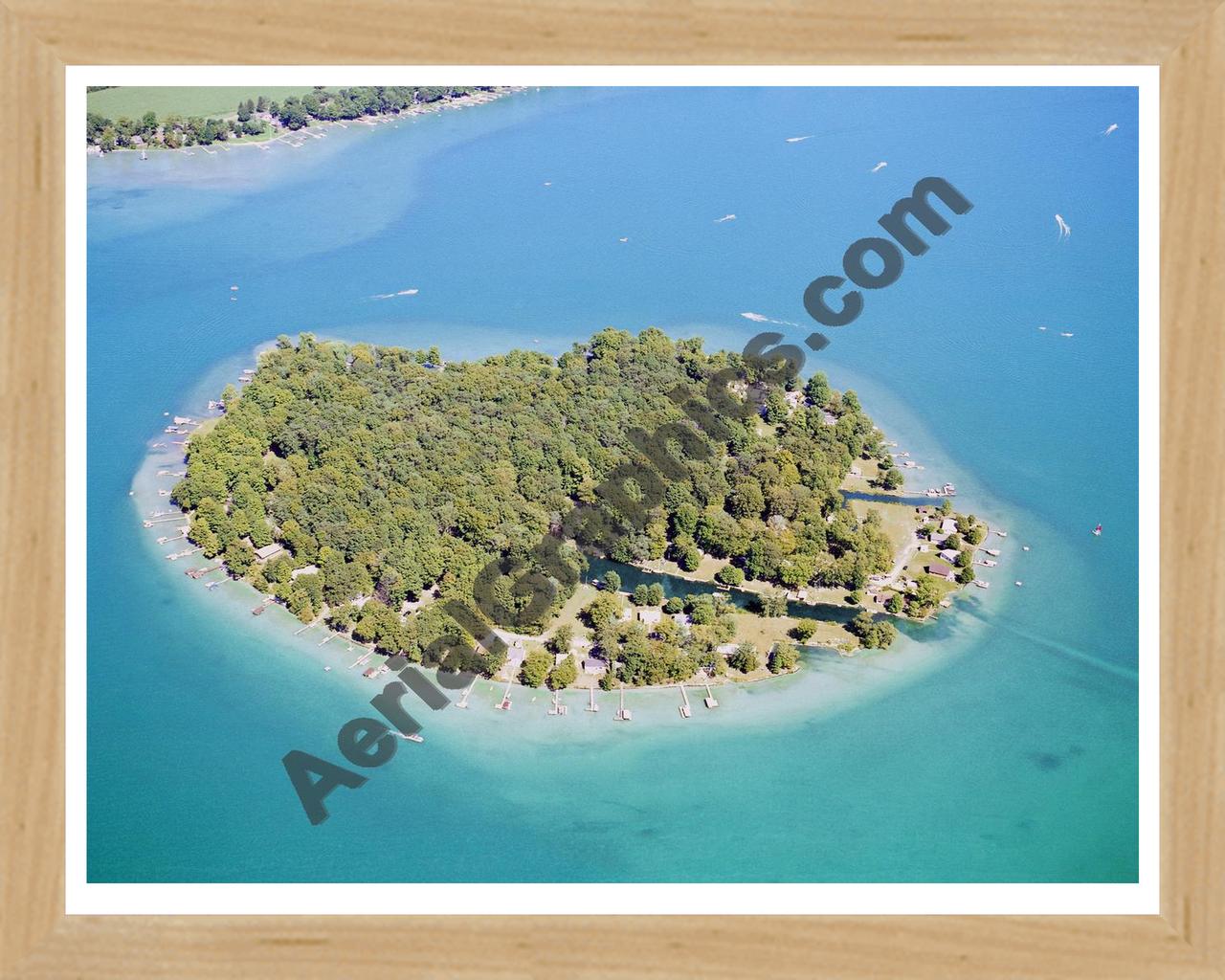 Aerial image of [5887] Diamond Lake Island in Cass, Mi with Natural Wood frame