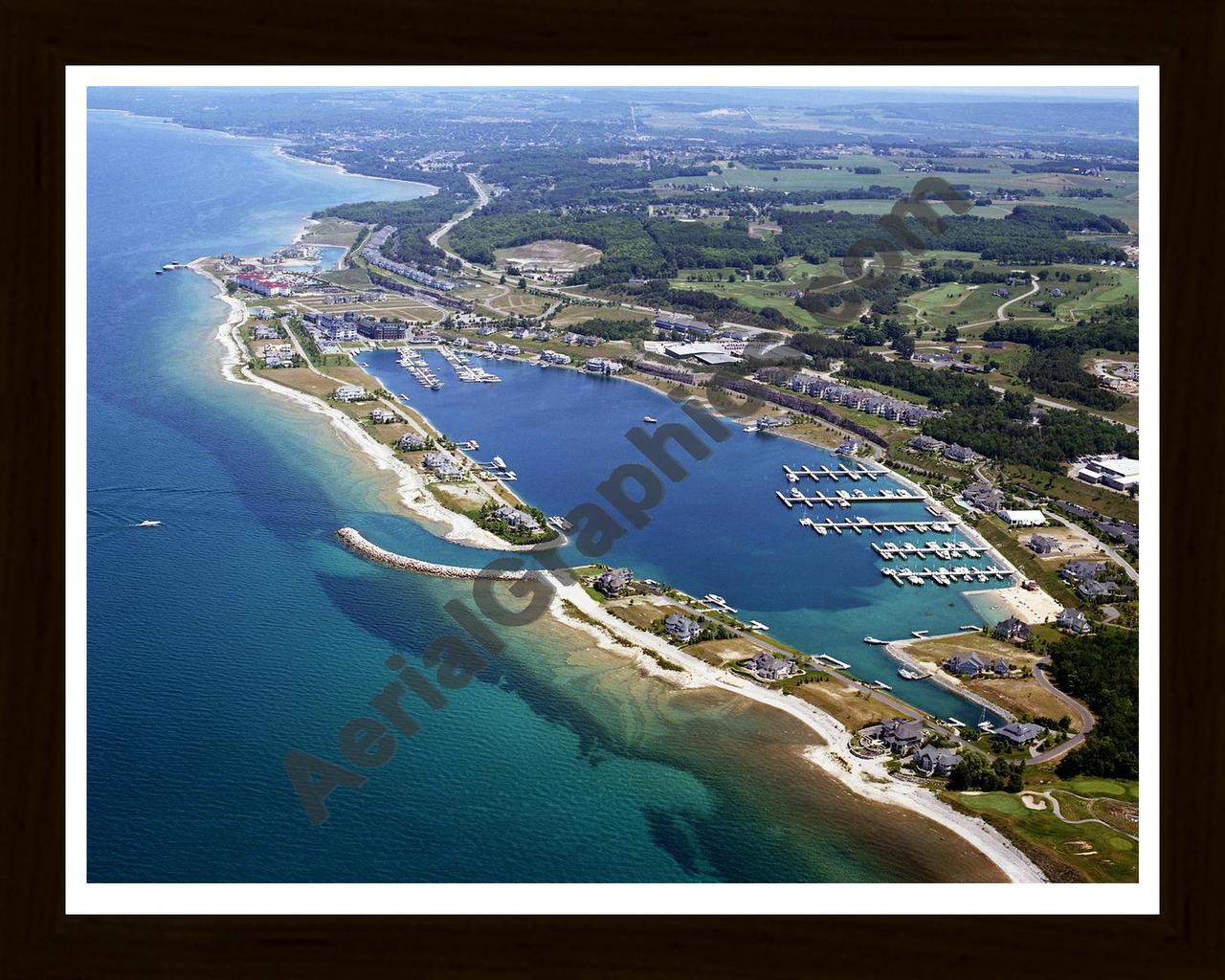 Aerial image of [5890] Bay Harbor Marina in Emmet, Mi with Black Wood frame