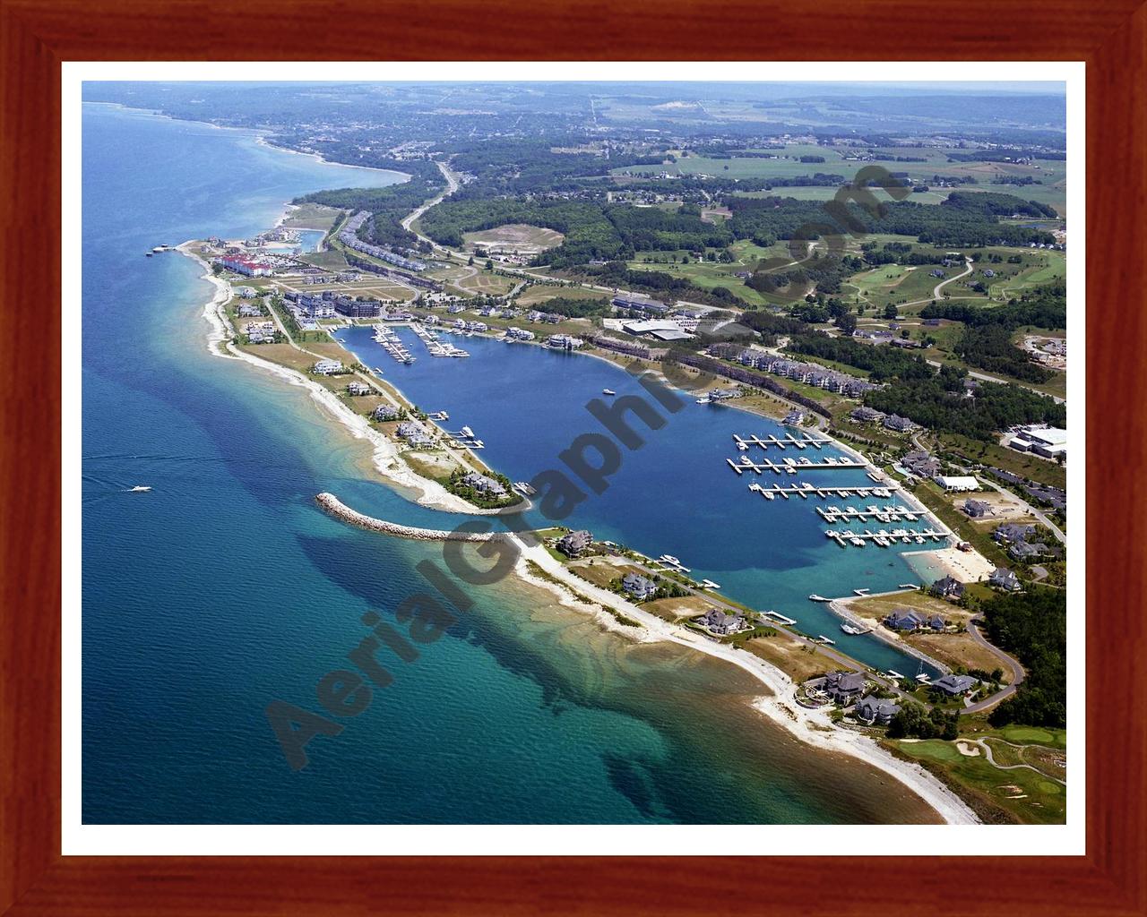 Aerial image of [5890] Bay Harbor Marina in Emmet, Mi with Cherry Wood frame