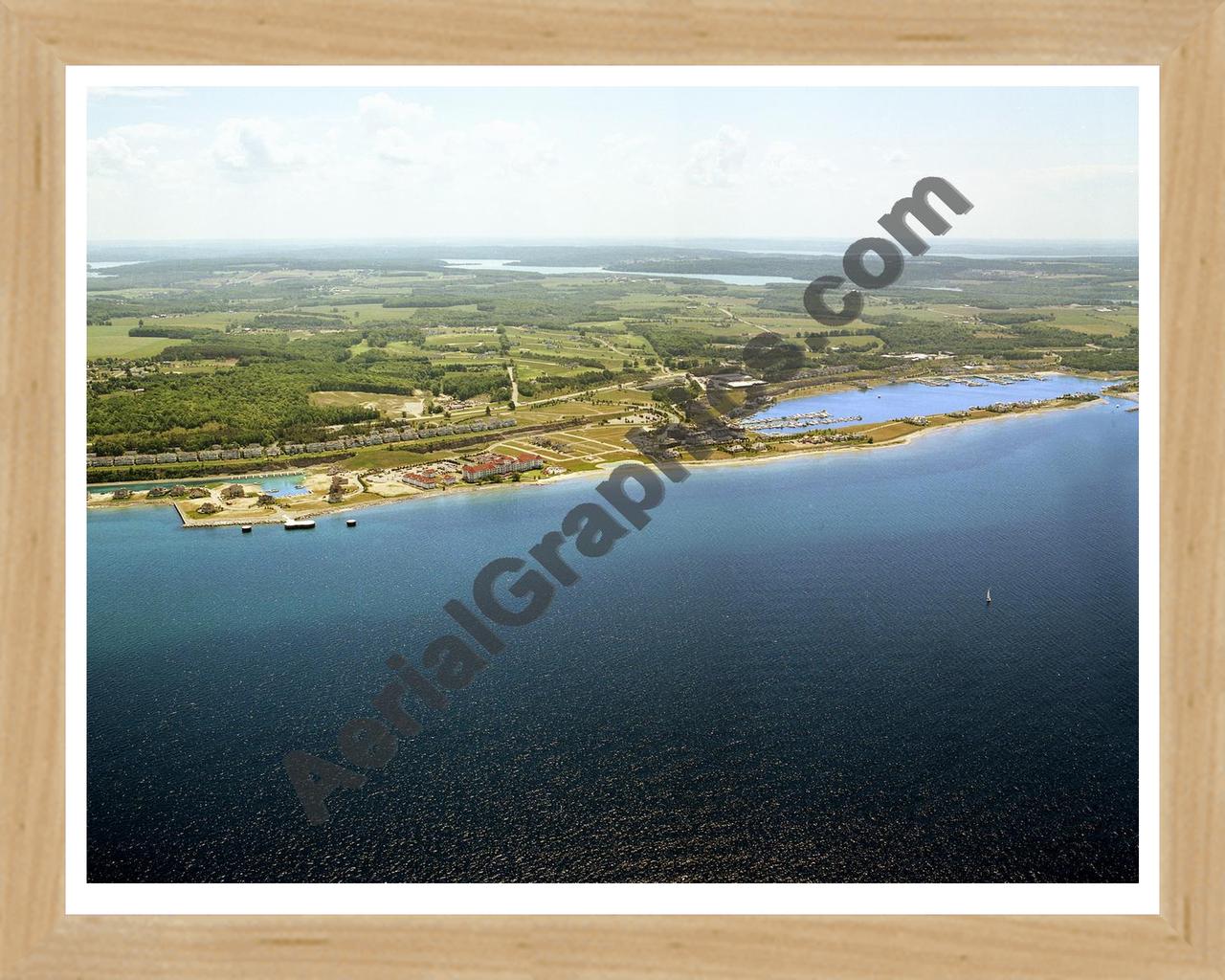 Aerial image of [5893] Bay Harbor in Emmet, Mi with Natural Wood frame