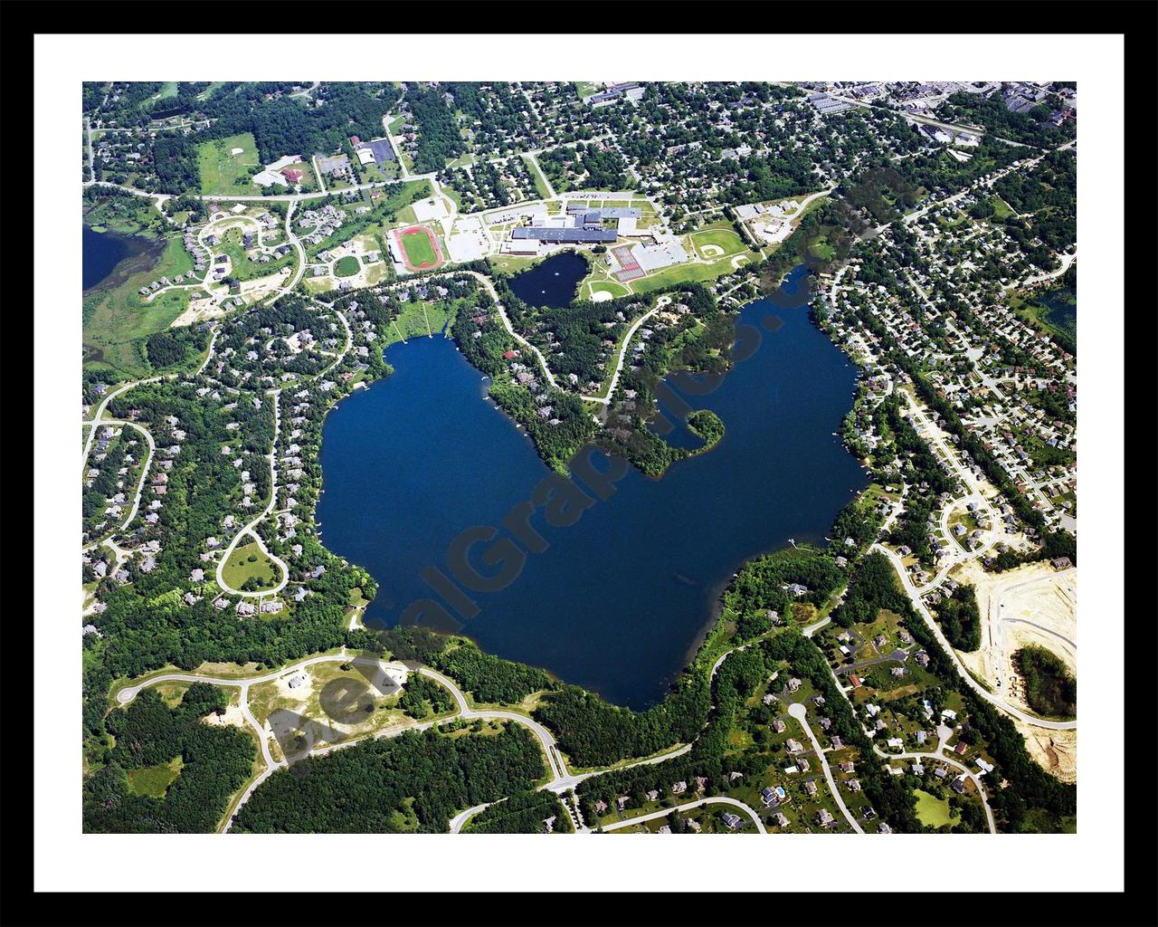 Aerial image of [5895] Brighton Lake in Livingston, Mi with Black Metal frame