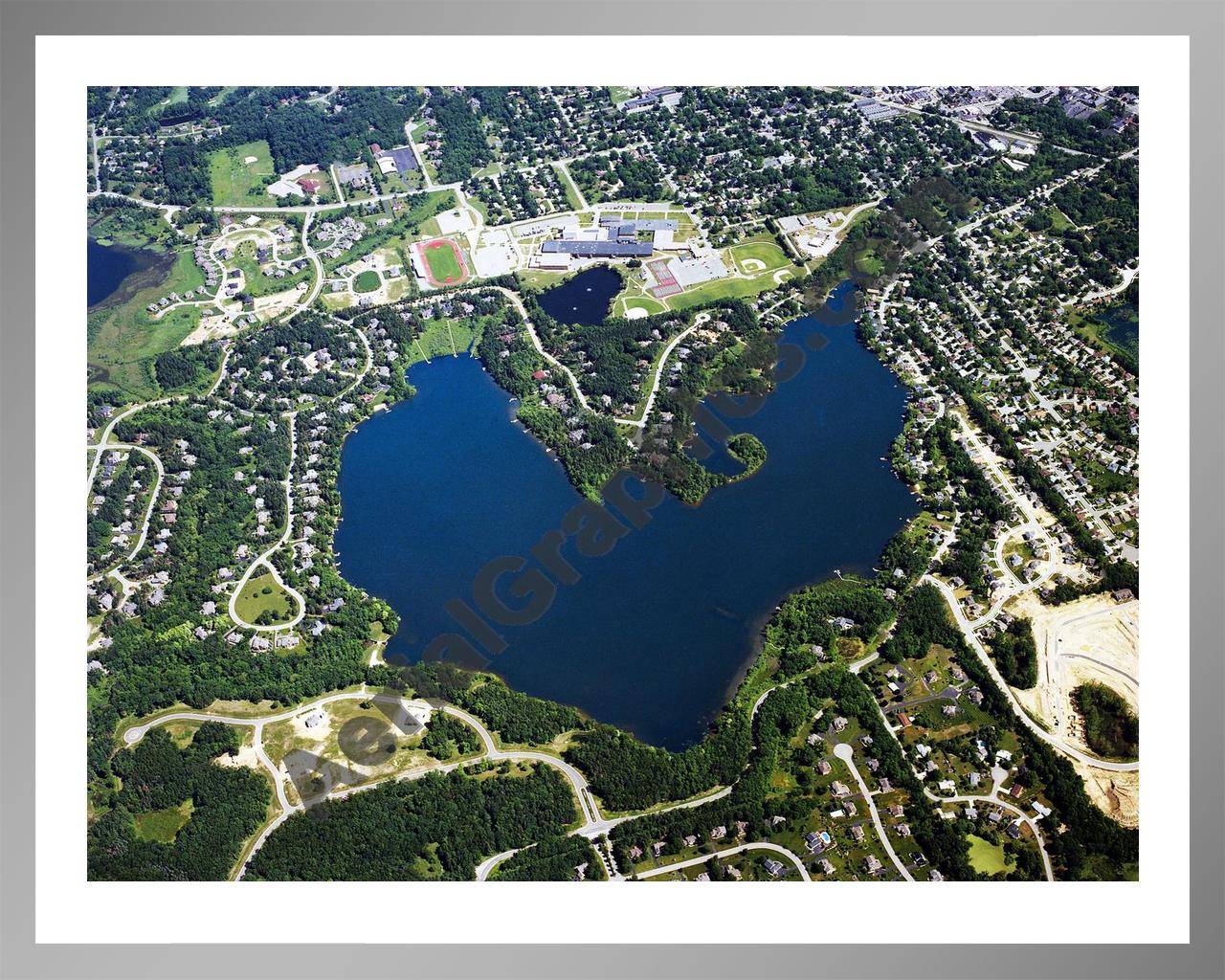 Aerial image of [5895] Brighton Lake in Livingston, Mi with Silver Metal frame