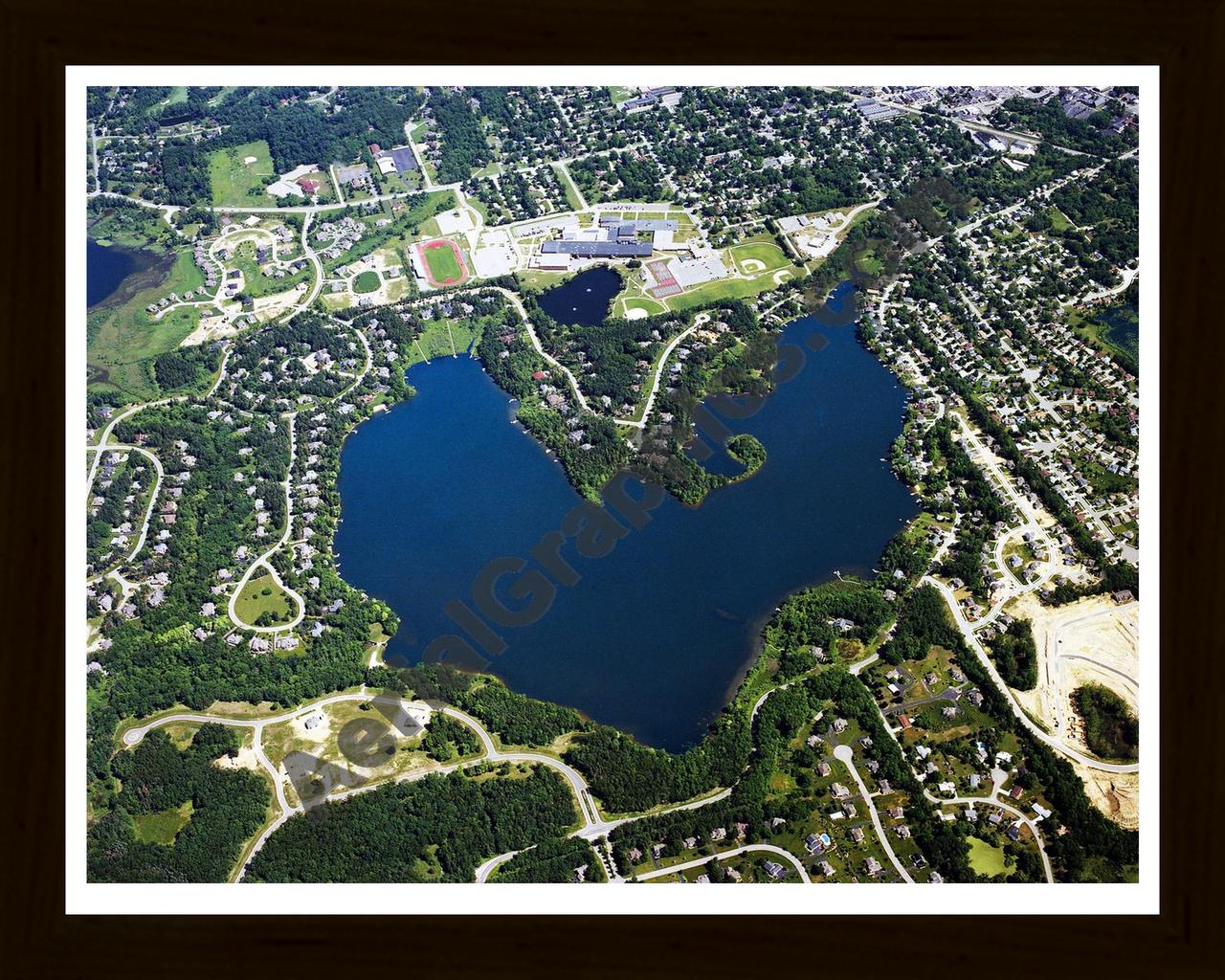 Aerial image of [5895] Brighton Lake in Livingston, Mi with Black Wood frame