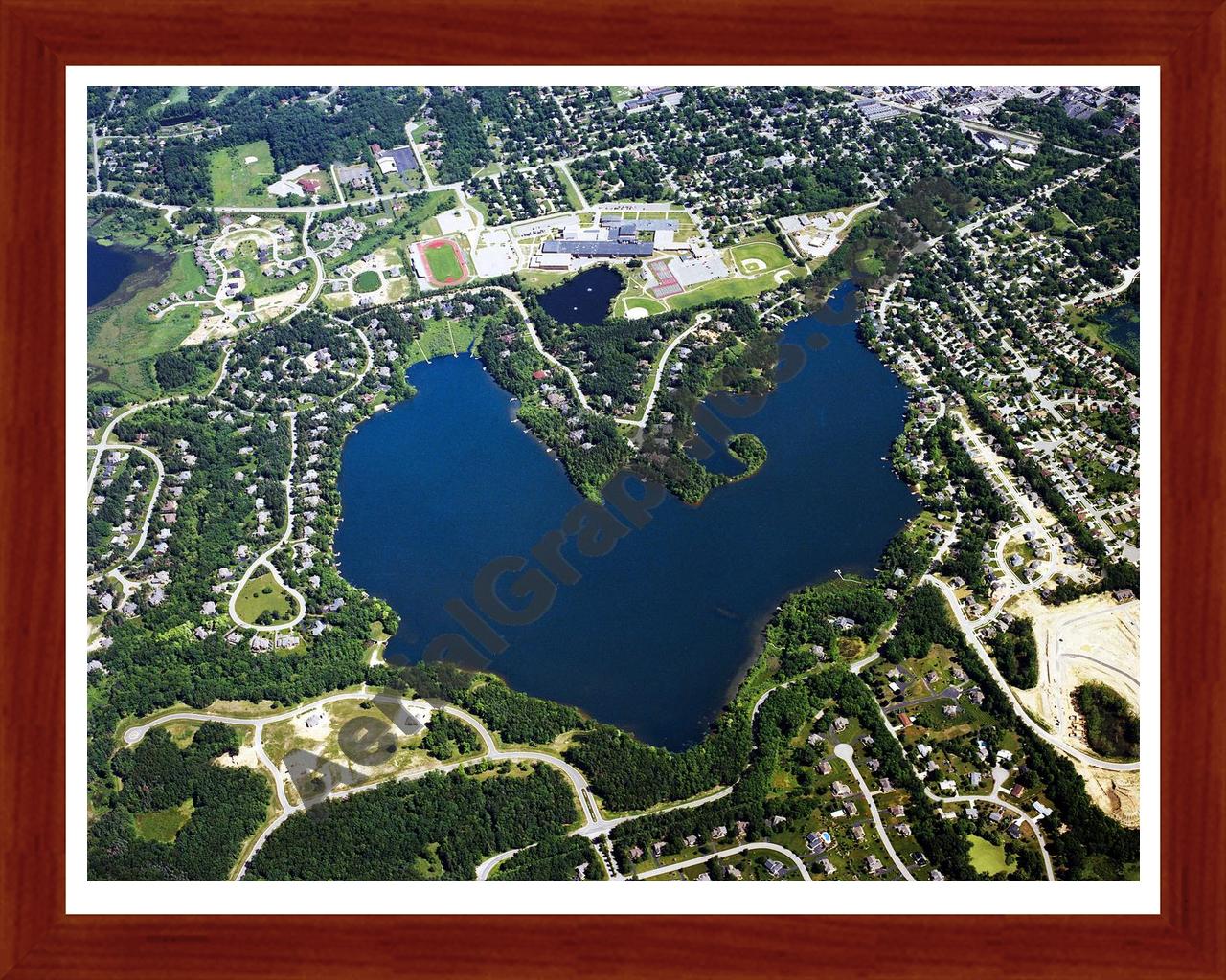 Aerial image of [5895] Brighton Lake in Livingston, Mi with Cherry Wood frame