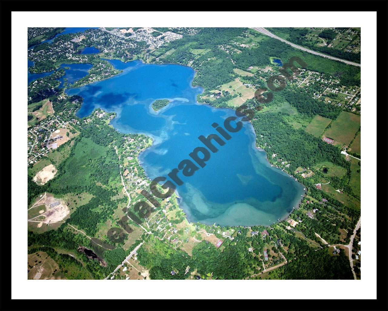 Aerial image of [5896] Lake Angelus in Oakland, MI with Black Metal frame