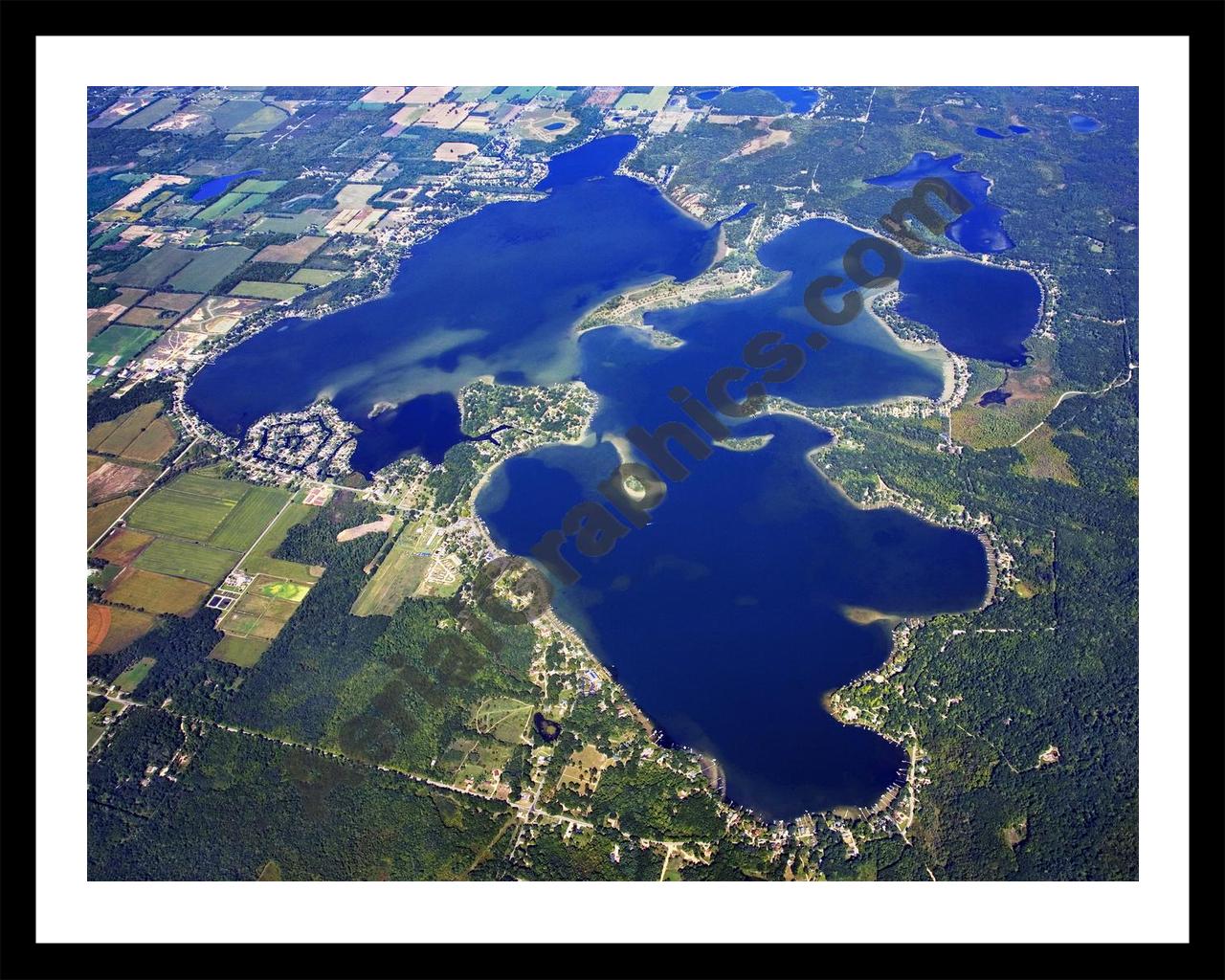 Aerial image of [5897] Gun Lake in Barry, MI with Black Metal frame