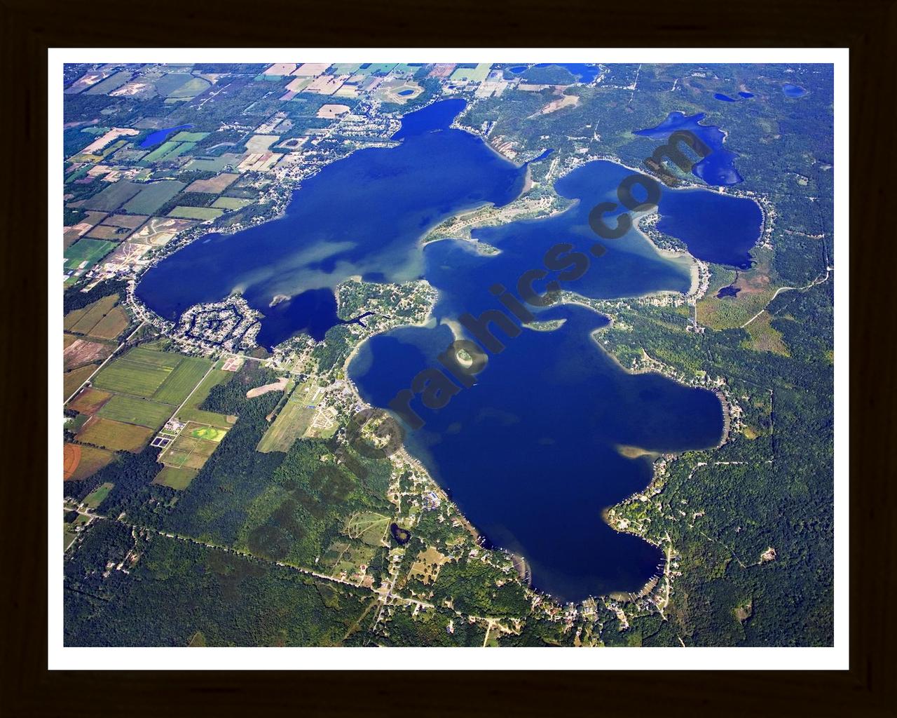 Aerial image of [5897] Gun Lake in Barry, MI with Black Wood frame