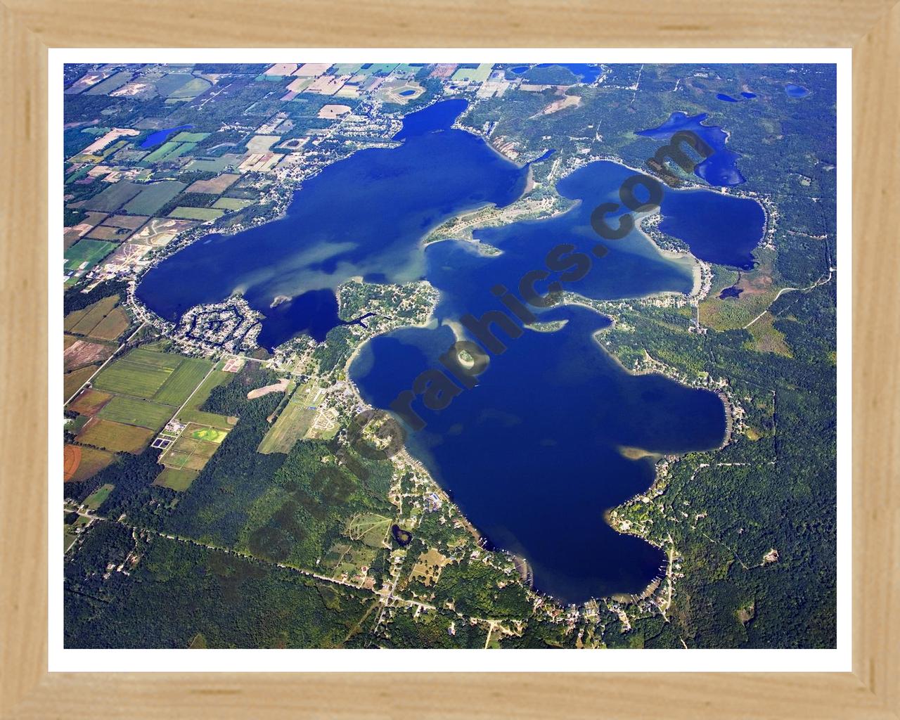 Aerial image of [5897] Gun Lake in Barry, MI with Natural Wood frame