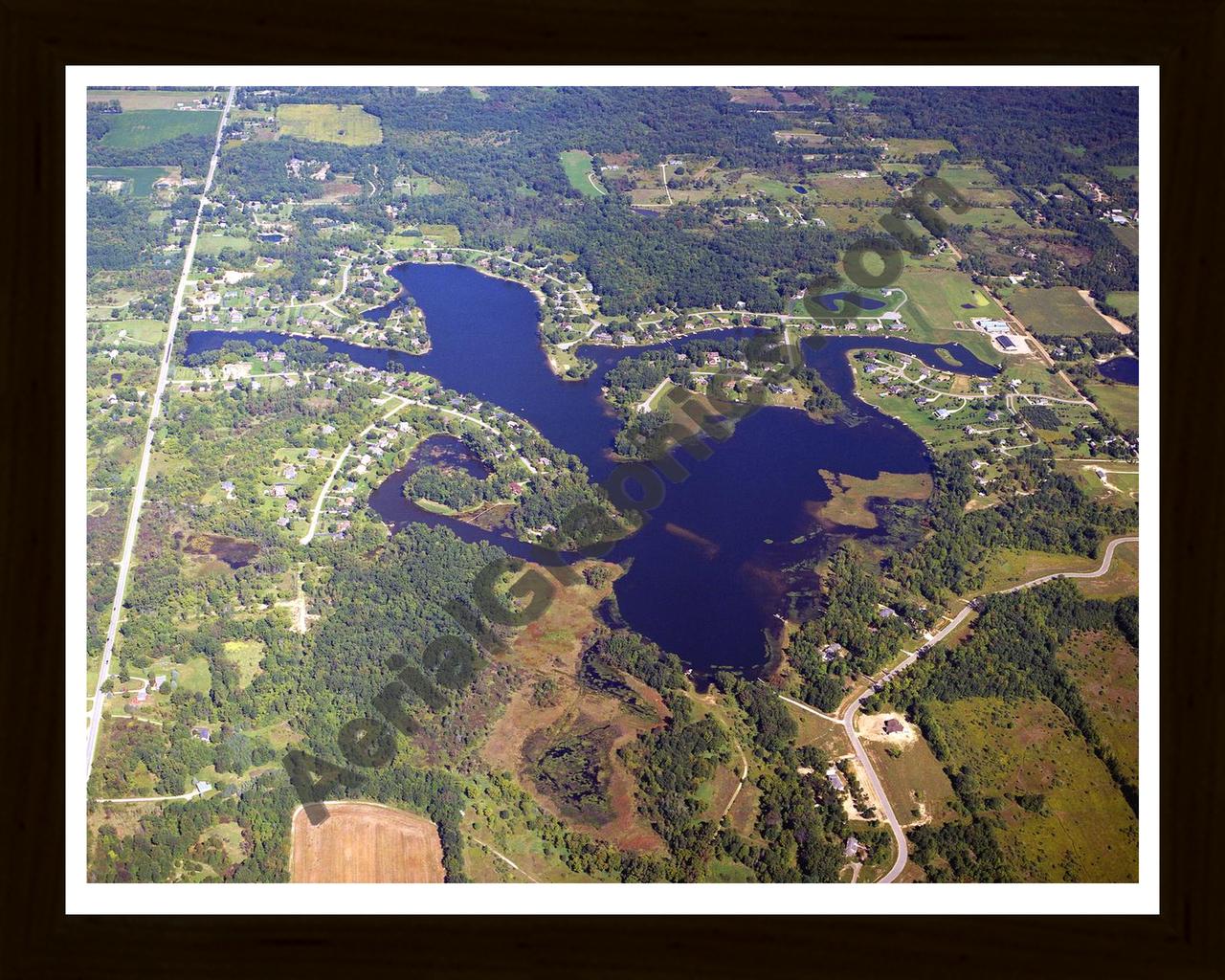 Aerial image of [5905] Leisure Lake in Shiawassee, Mi with Black Wood frame