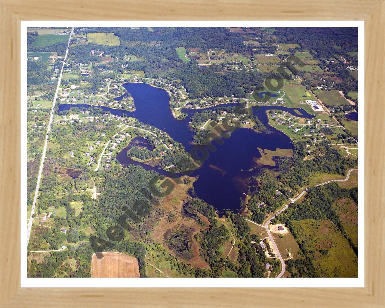 Aerial image of [5905] Leisure Lake in Shiawassee, Mi with Natural Wood frame