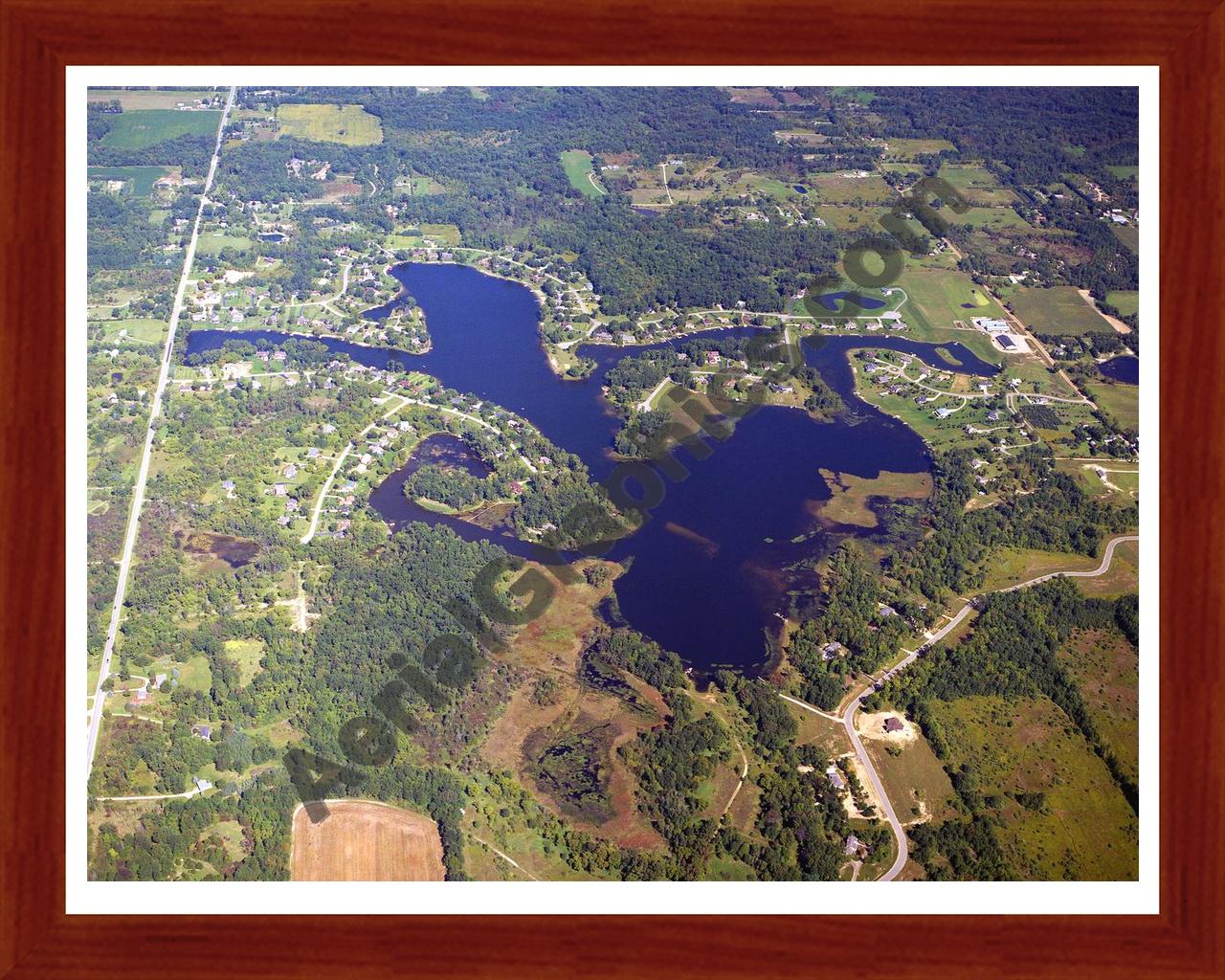 Aerial image of [5905] Leisure Lake in Shiawassee, Mi with Cherry Wood frame