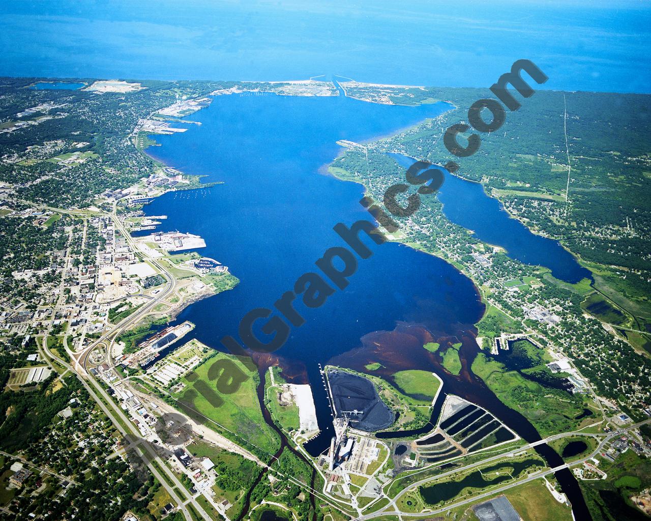 Aerial image of [5909] Muskegon Lake in Muskegon, MI with Canvas Wrap frame