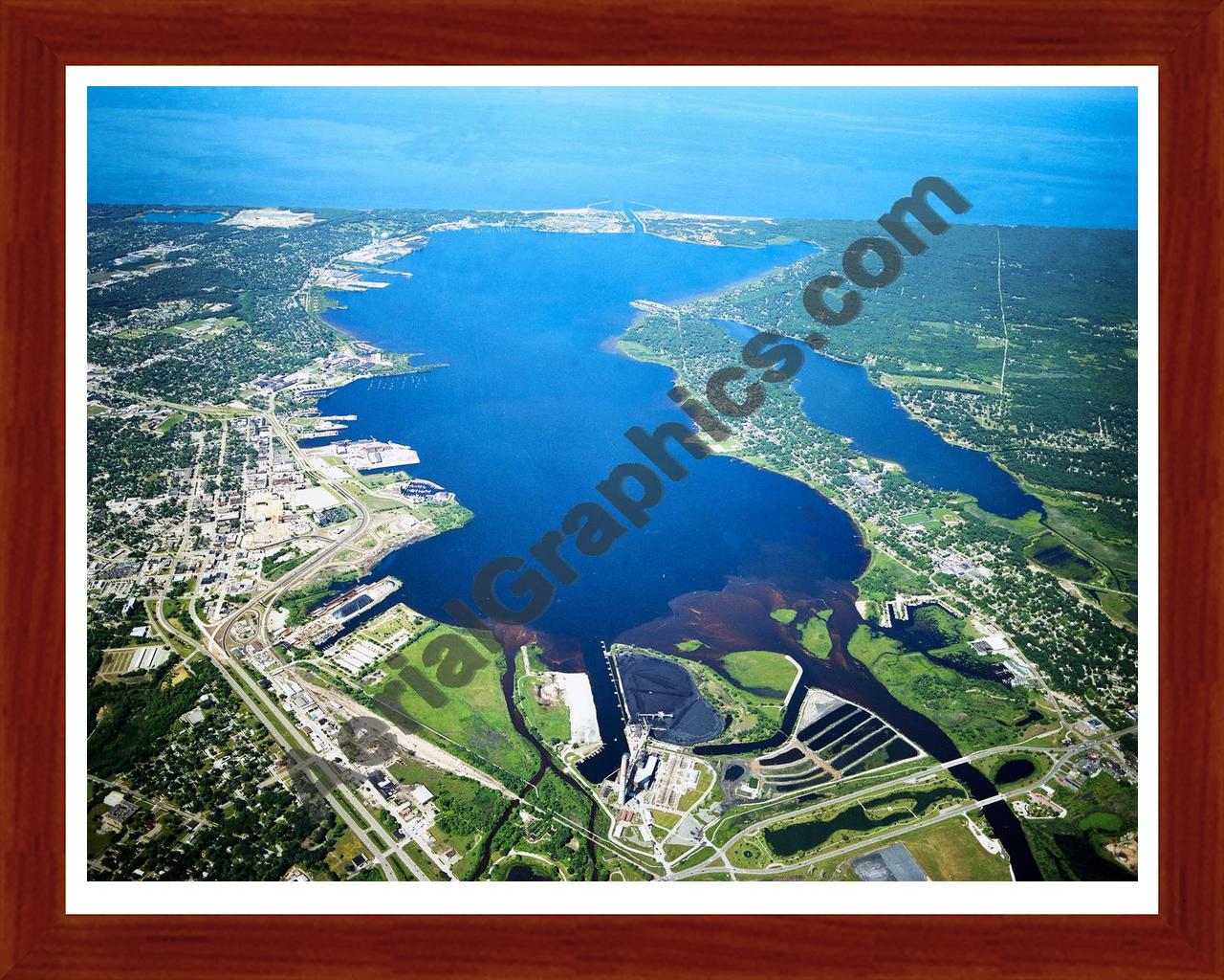 Aerial image of [5909] Muskegon Lake in Muskegon, MI with Cherry Wood frame