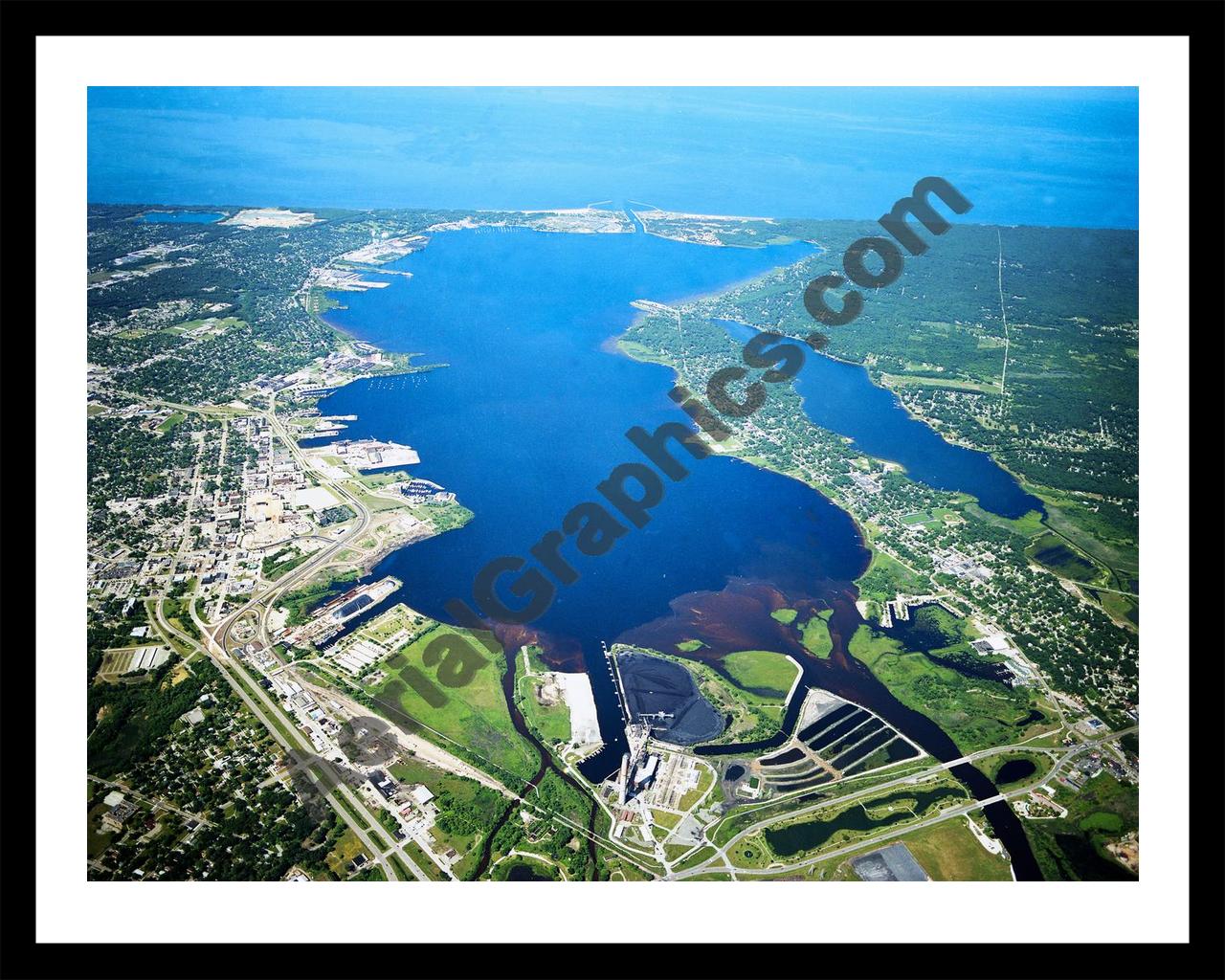 Aerial image of [5909] Muskegon Lake in Muskegon, MI with Black Metal frame