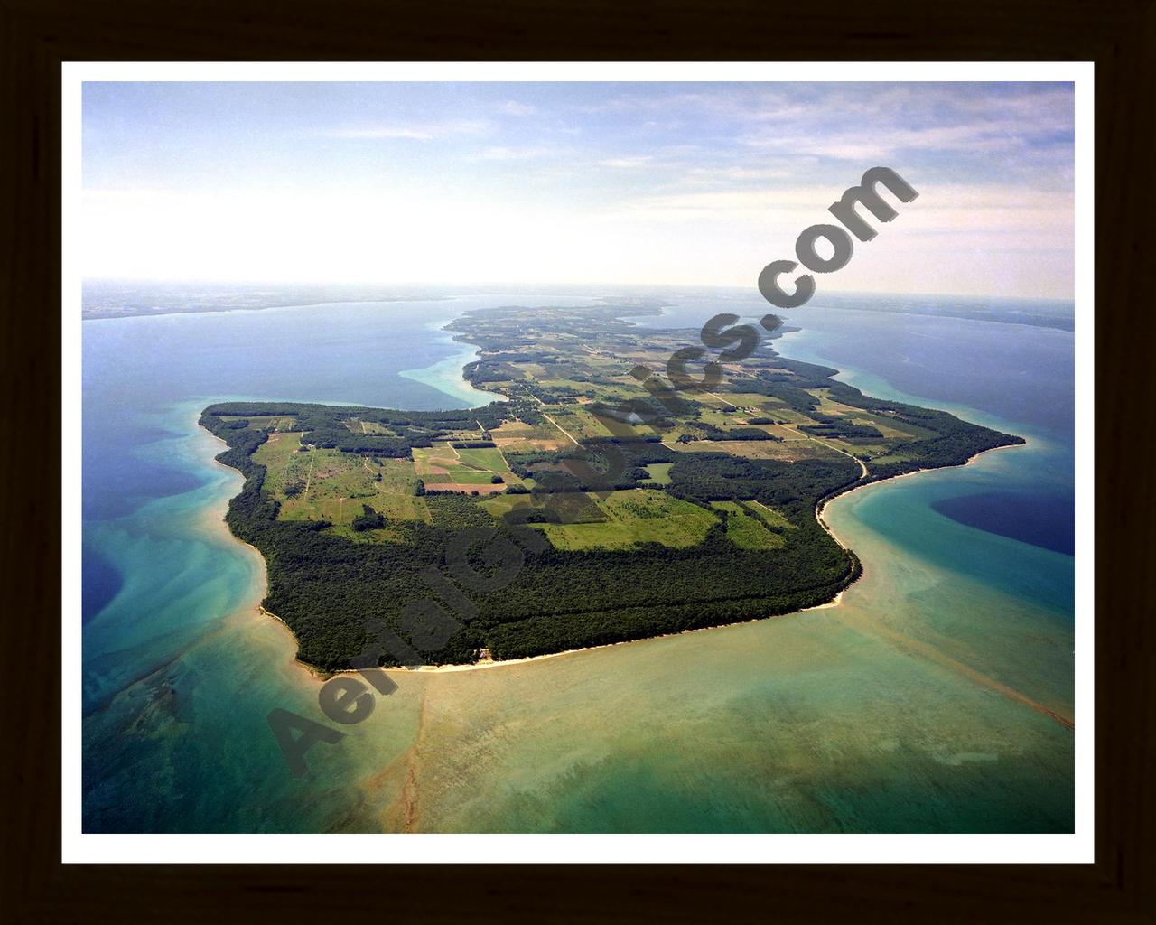 Aerial image of [5913] Old Mission Peninsula Point in Grand Traverse, Mi with Black Wood frame