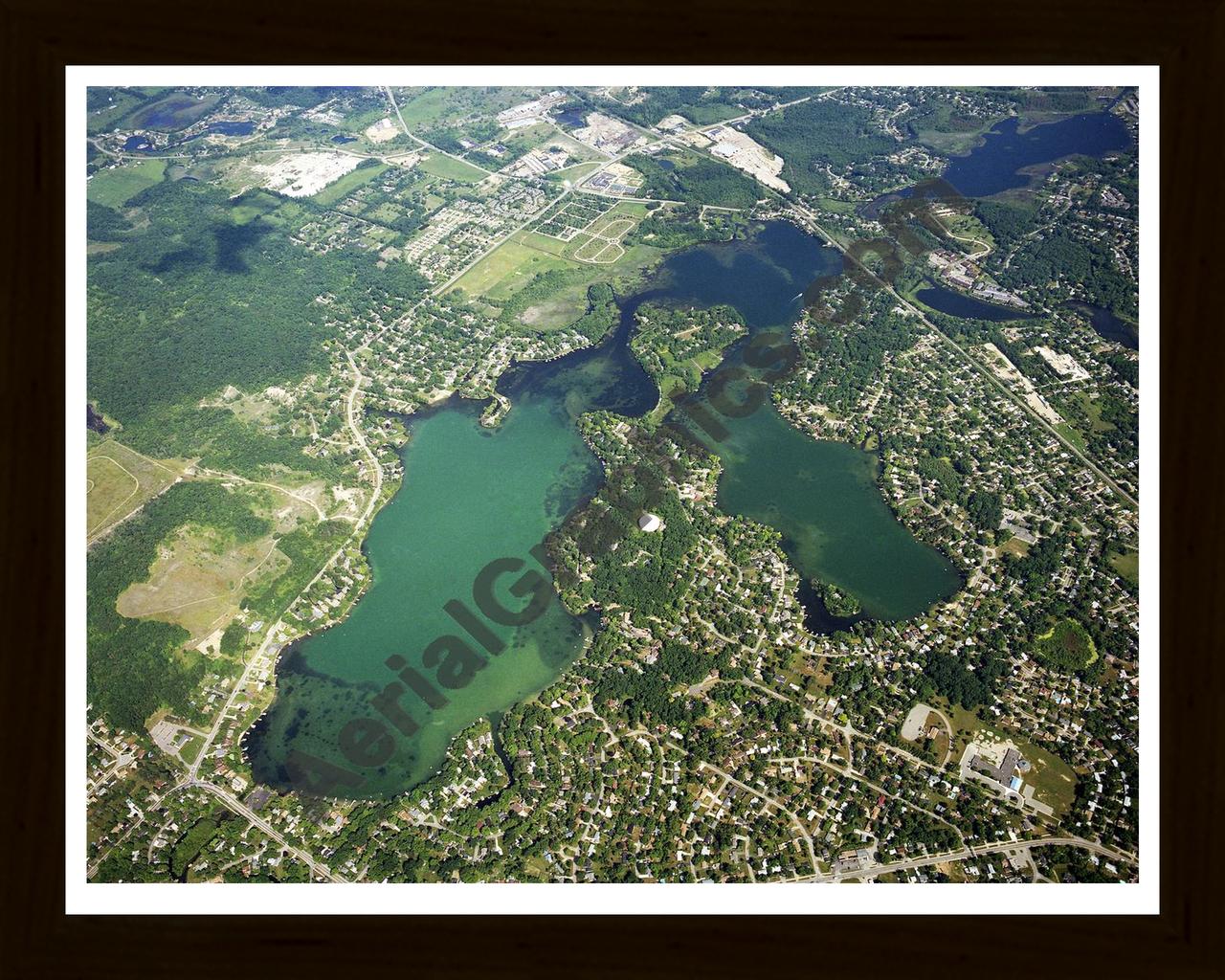 Aerial image of [5916] LOTUS LAKE/ MACEDAY LAKE in OAKLAND, MI with Black Wood frame