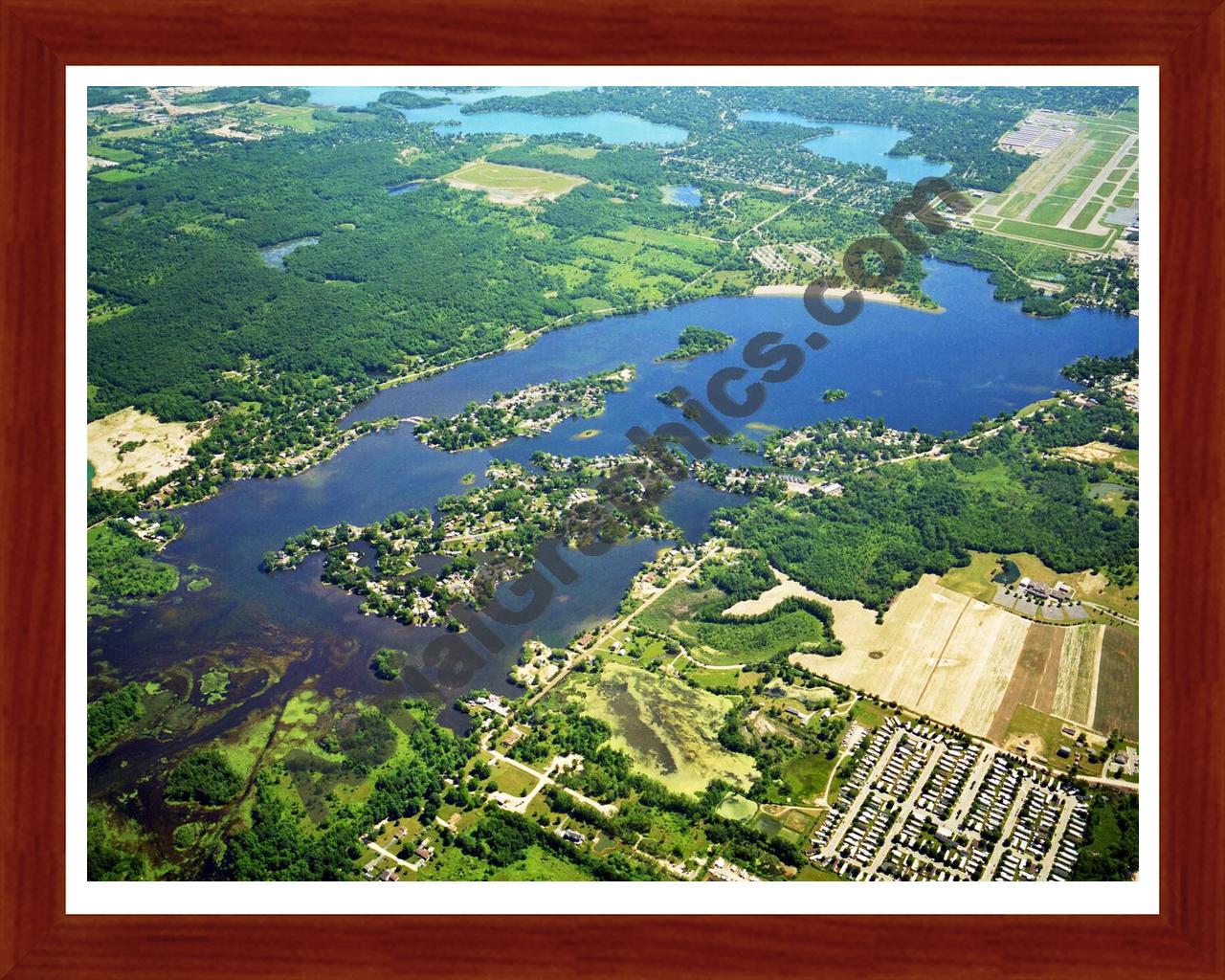 Aerial image of [5922] PONTIAC LAKE in OAKLAND, MI with Cherry Wood frame