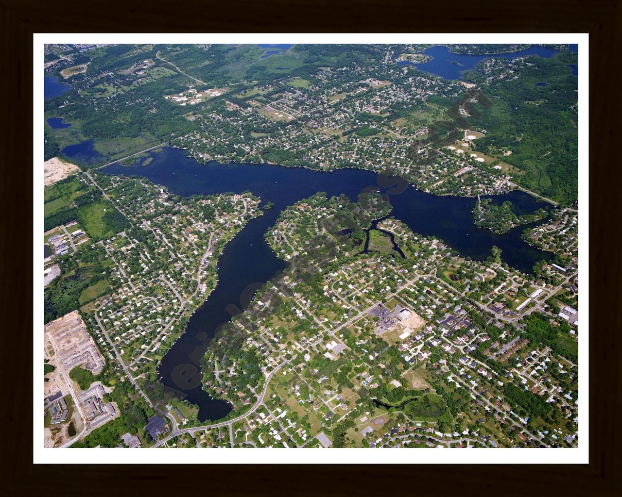 Aerial image of [5926] WOLVERINE LAKE in OAKLAND, MI with Black Wood frame